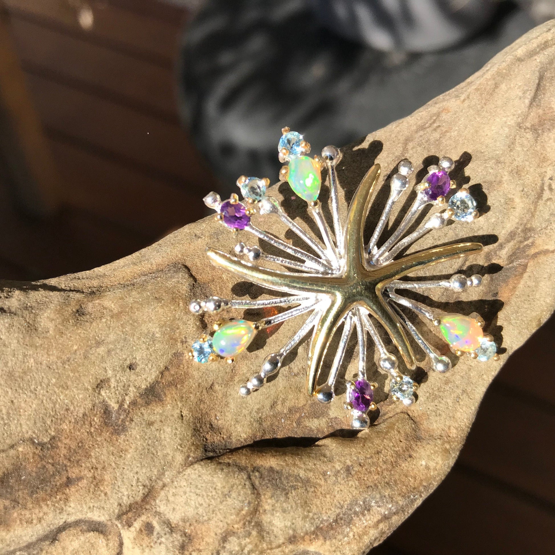 Natural fire  opal Sterling Silver pendant for Necklace starfish Colors Of Etnika