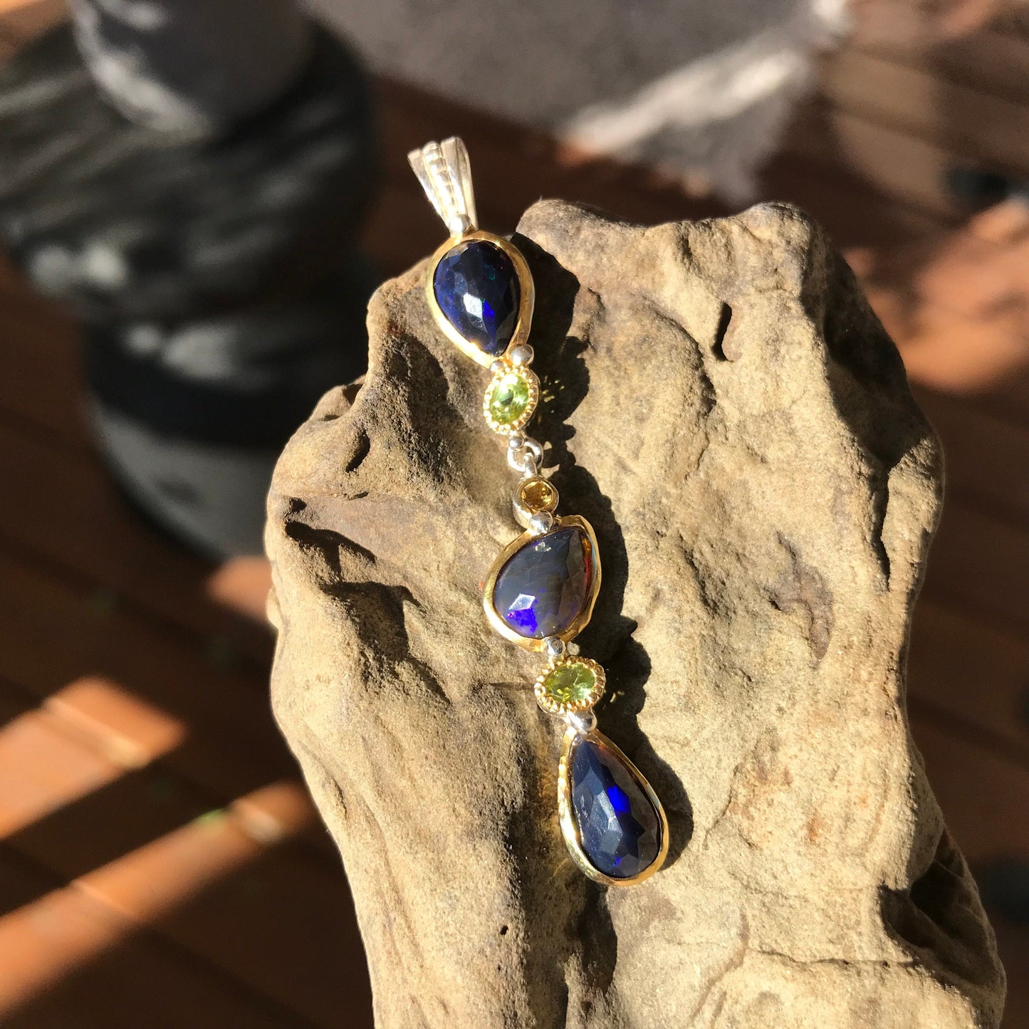 Natural black  Rainbow opal Sterling Silver citrine  pendant for Necklace Colors Of Etnika