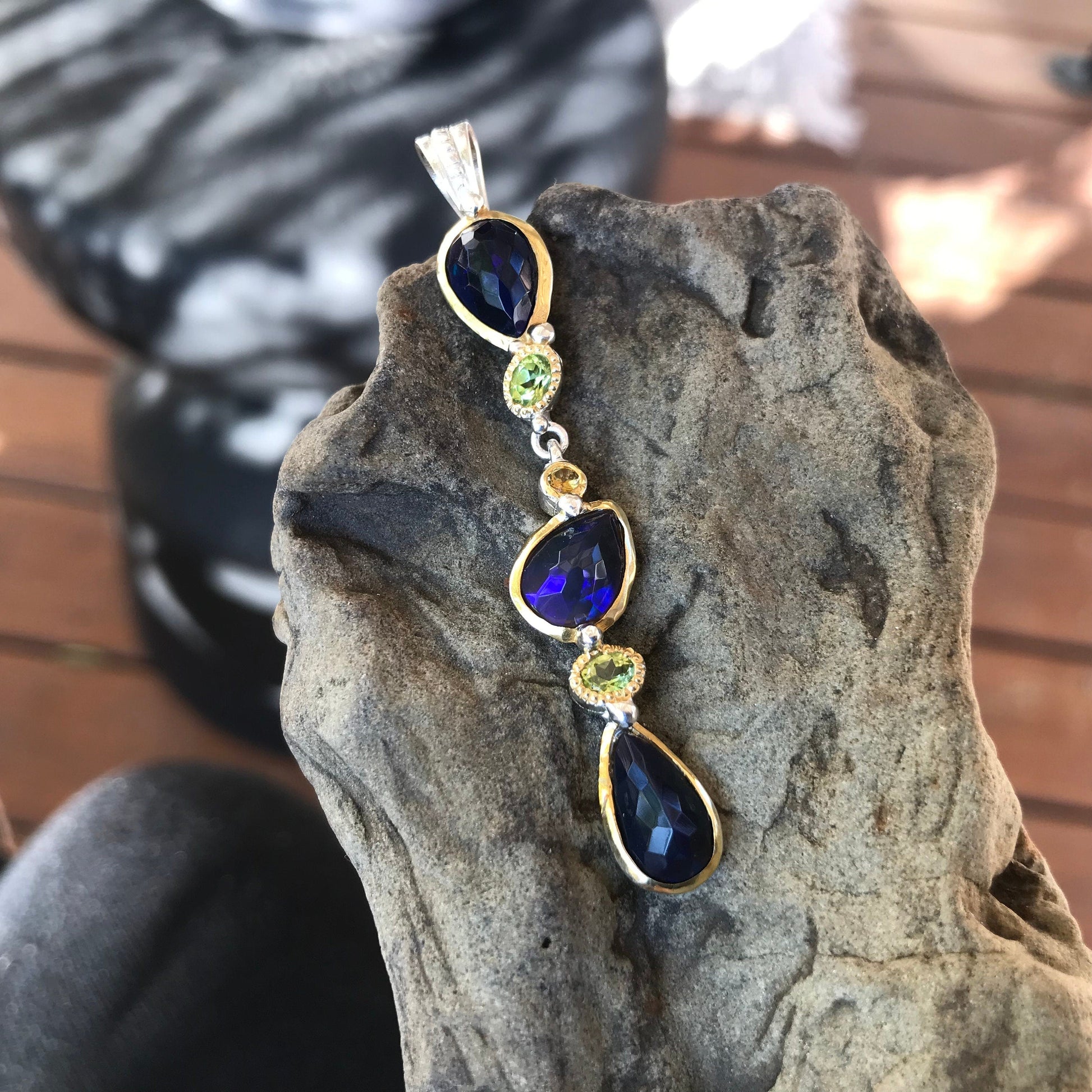 Natural black  Rainbow opal Sterling Silver citrine  pendant for Necklace Colors Of Etnika