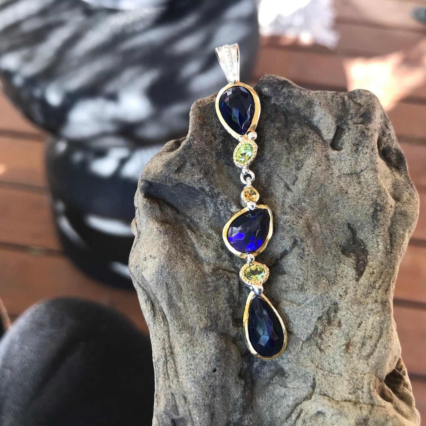 Natural black  Rainbow opal Sterling Silver citrine  pendant for Necklace Colors Of Etnika