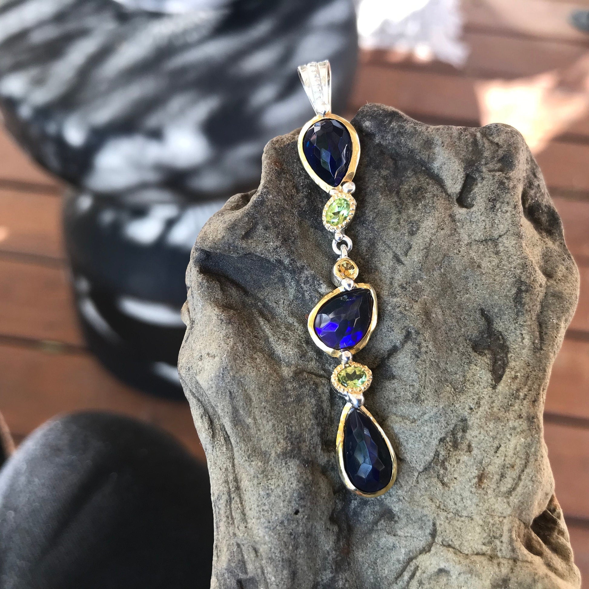 Natural black  Rainbow opal Sterling Silver citrine  pendant for Necklace Colors Of Etnika