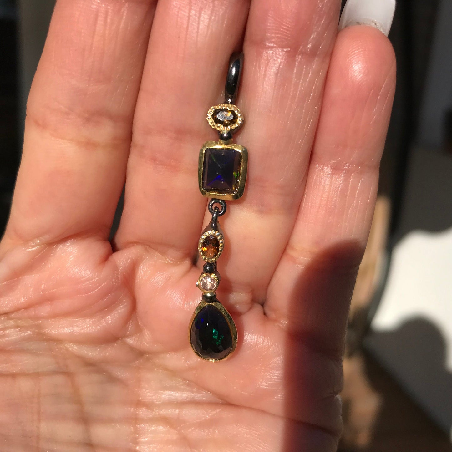 Natural black  Rainbow opal Sterling Silver  pendant for Necklace Colors Of Etnika