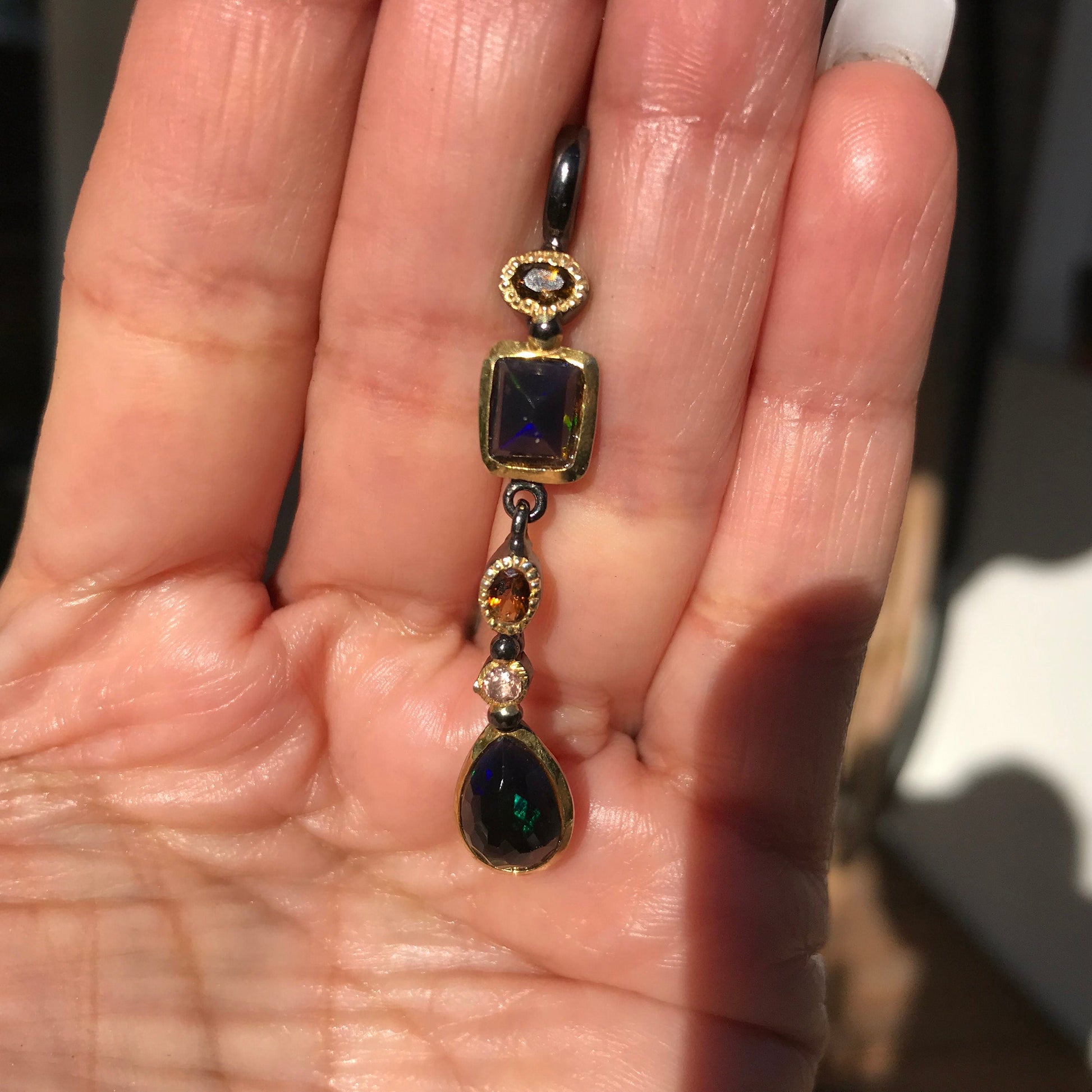 Natural black  Rainbow opal Sterling Silver  pendant for Necklace Colors Of Etnika