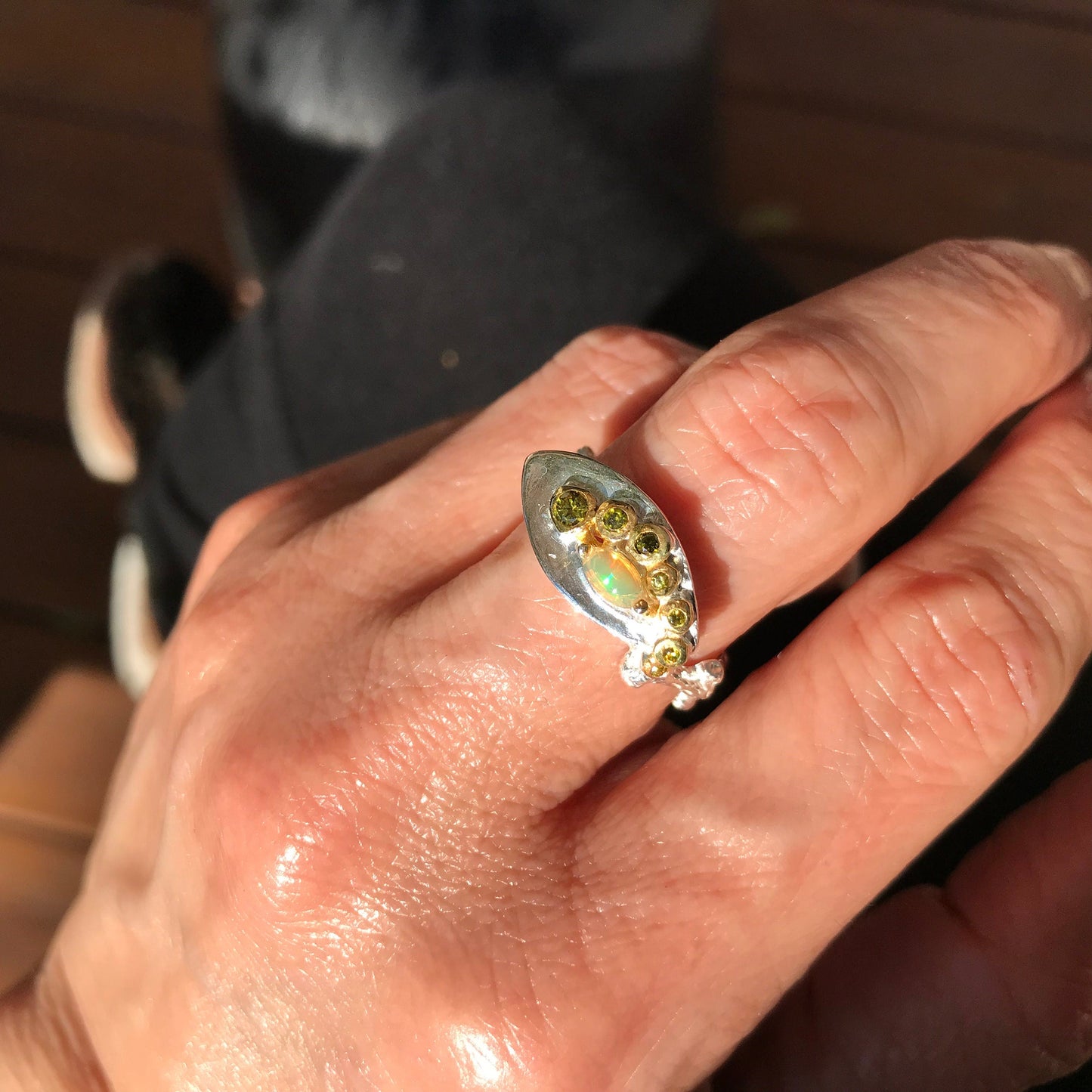 sterling silver Natural Fire opal Artisan dainty ring 8.5 Colors Of Etnika
