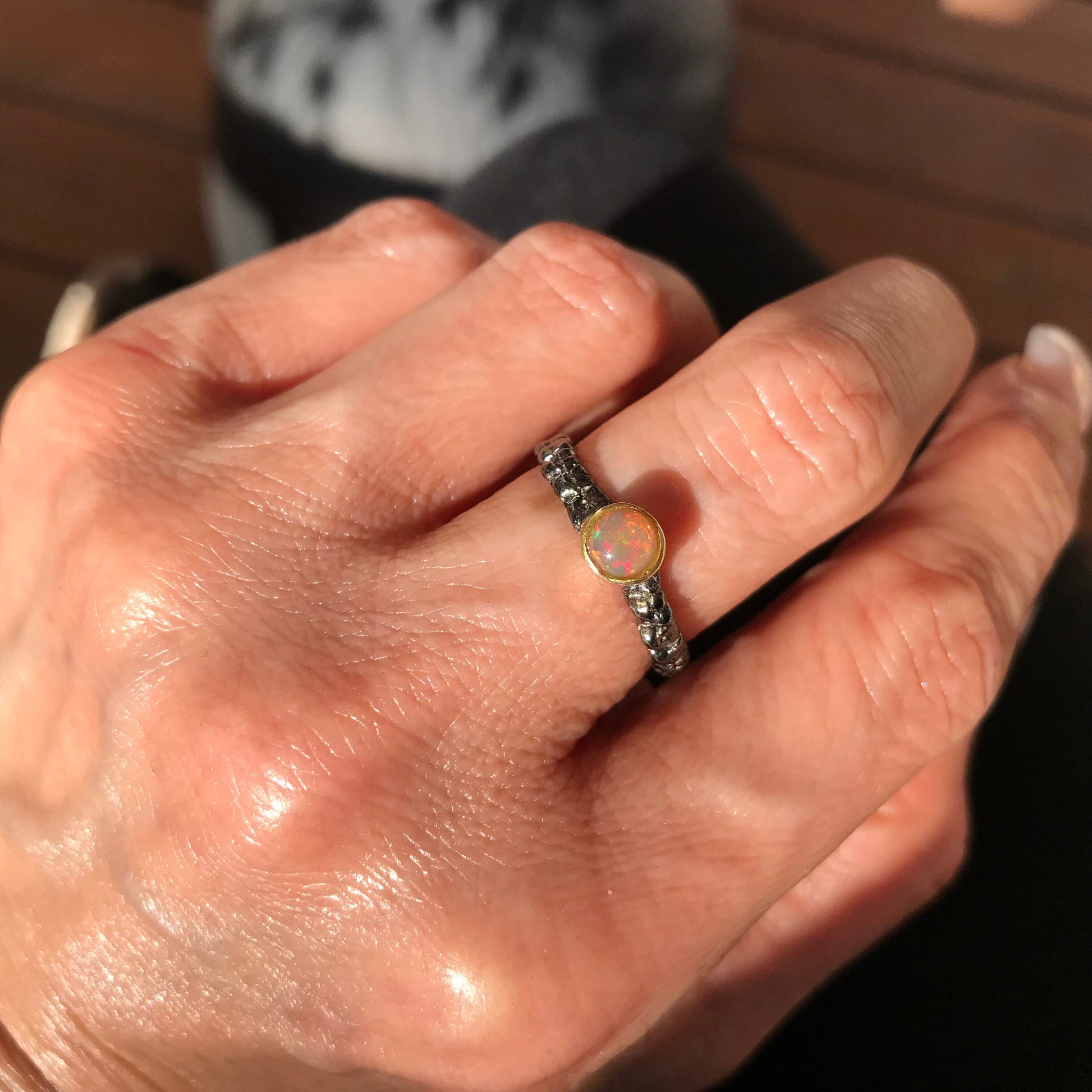 Natural black  fire opal dainty Sterling Silver Ring 7 Colors Of Etnika
