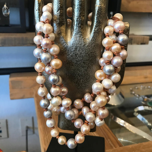 Natural pearls multi color pastel long pearl necklace