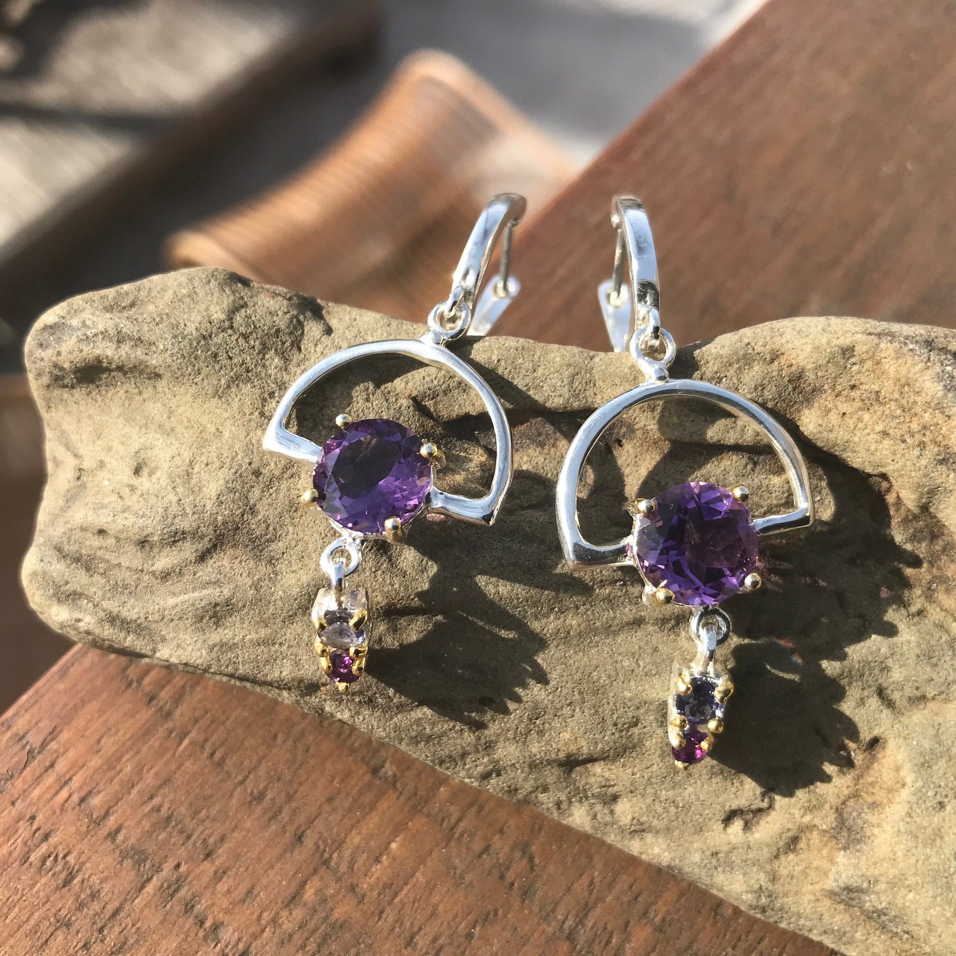 Sterling silver amethyst Lolite dangle earrings Colors Of Etnika