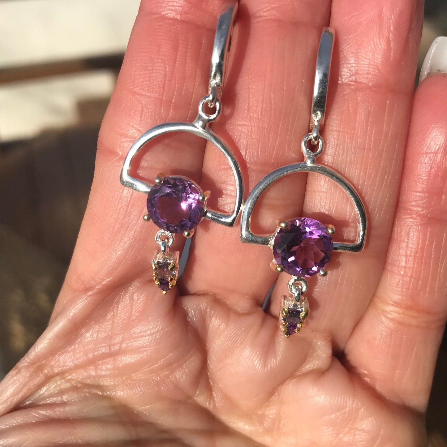 Sterling silver amethyst Lolite dangle earrings Colors Of Etnika