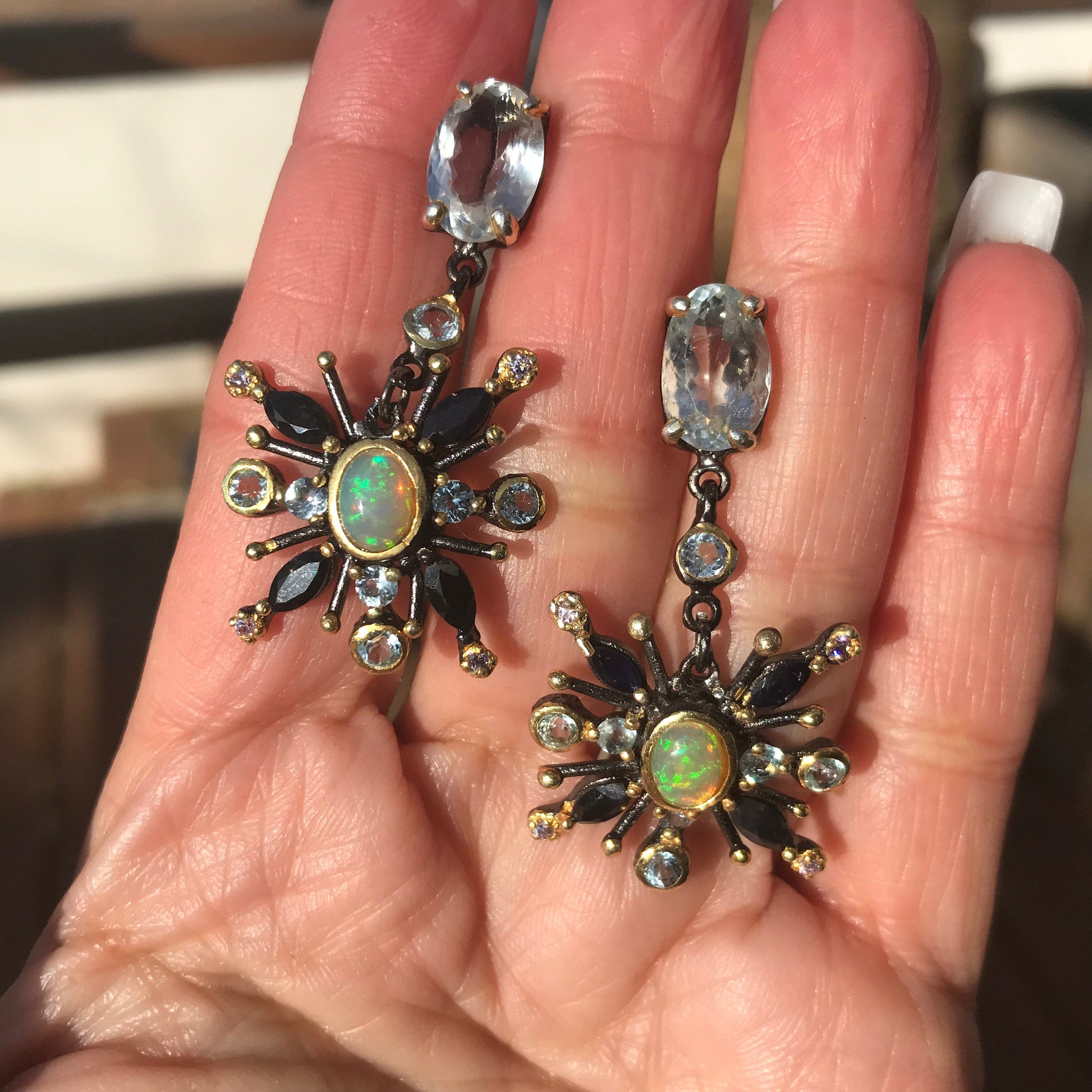 Sterling Silver Rainbow Natural Opal topaz sunburst earrings Colors Of Etnika