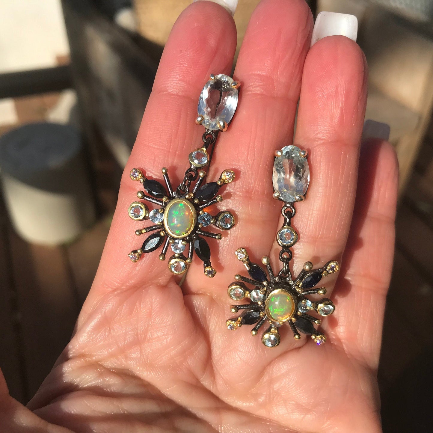 Sterling Silver Rainbow Natural Opal topaz sunburst earrings Colors Of Etnika