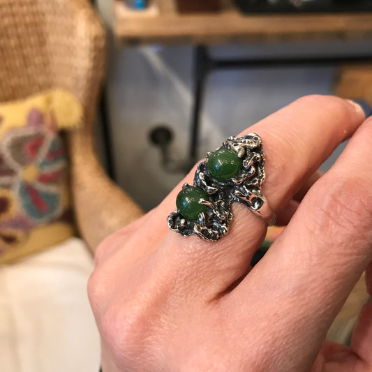 Sterling Silver Rustic jade artisan Ring 6.5 Handmade Jewelry