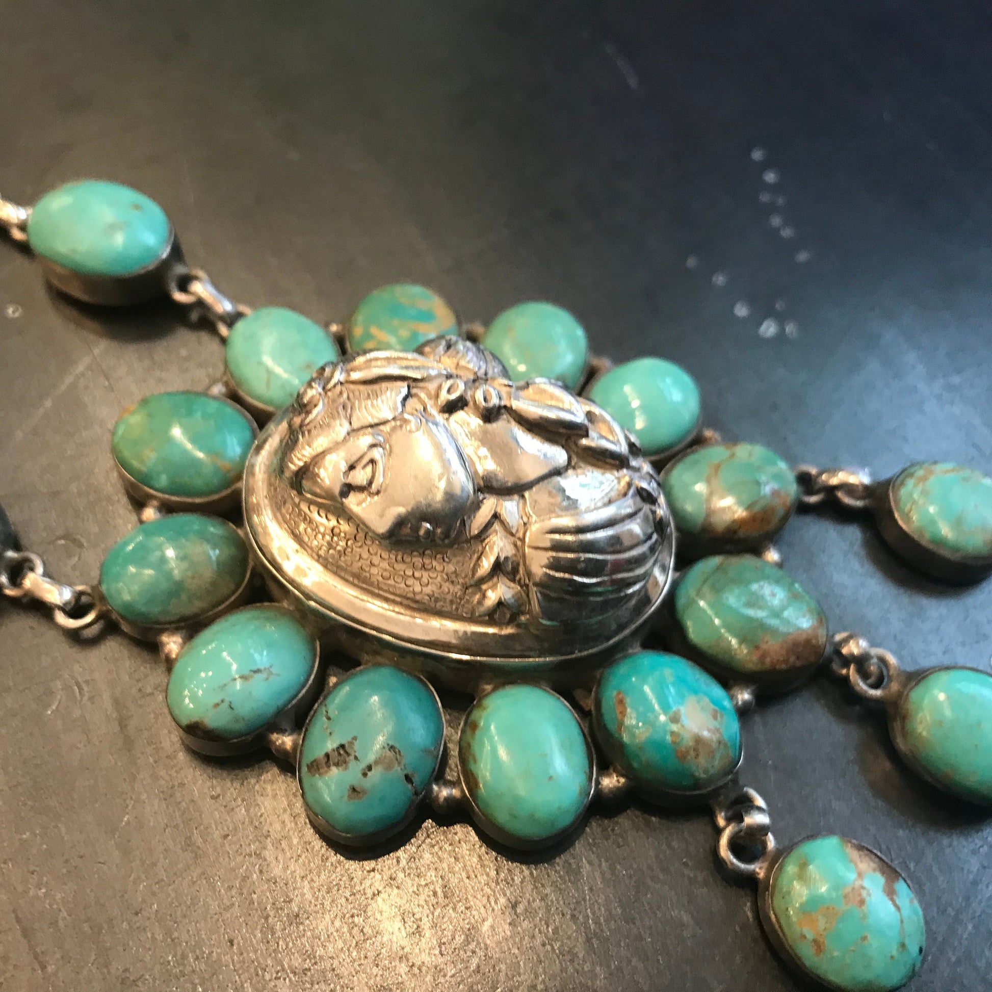 Sterling silver natural turquoise statement Cameo  necklace Colors Of Etnika