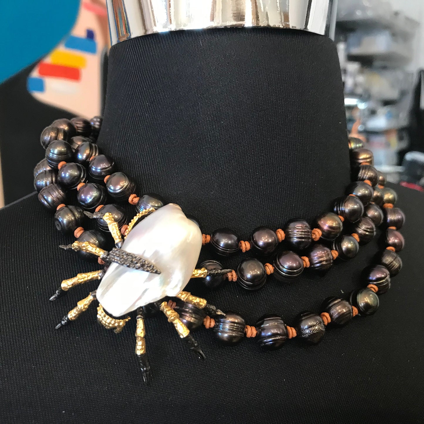 Natural cultivated pearls black long pearl leather necklace 53” *RESERVED do NOT buy