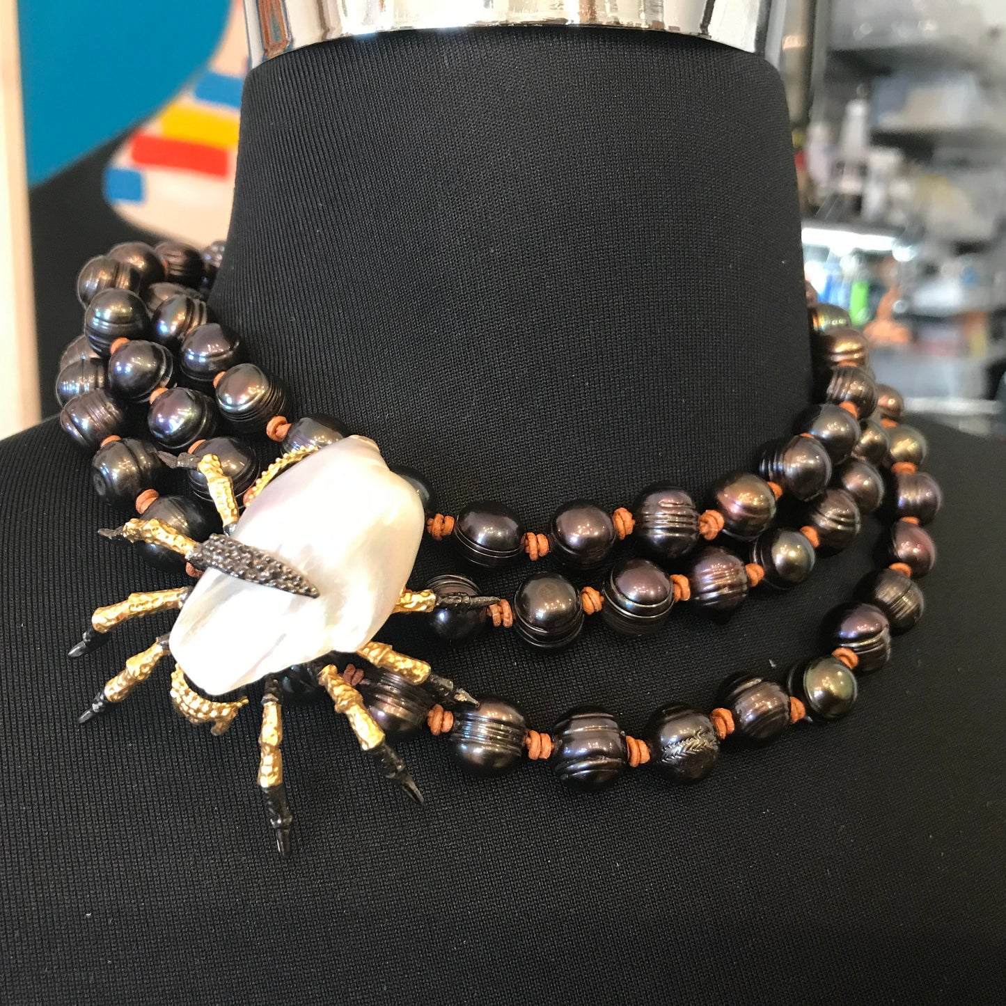 Natural cultivated pearls black long pearl leather necklace 53” *RESERVED do NOT buy