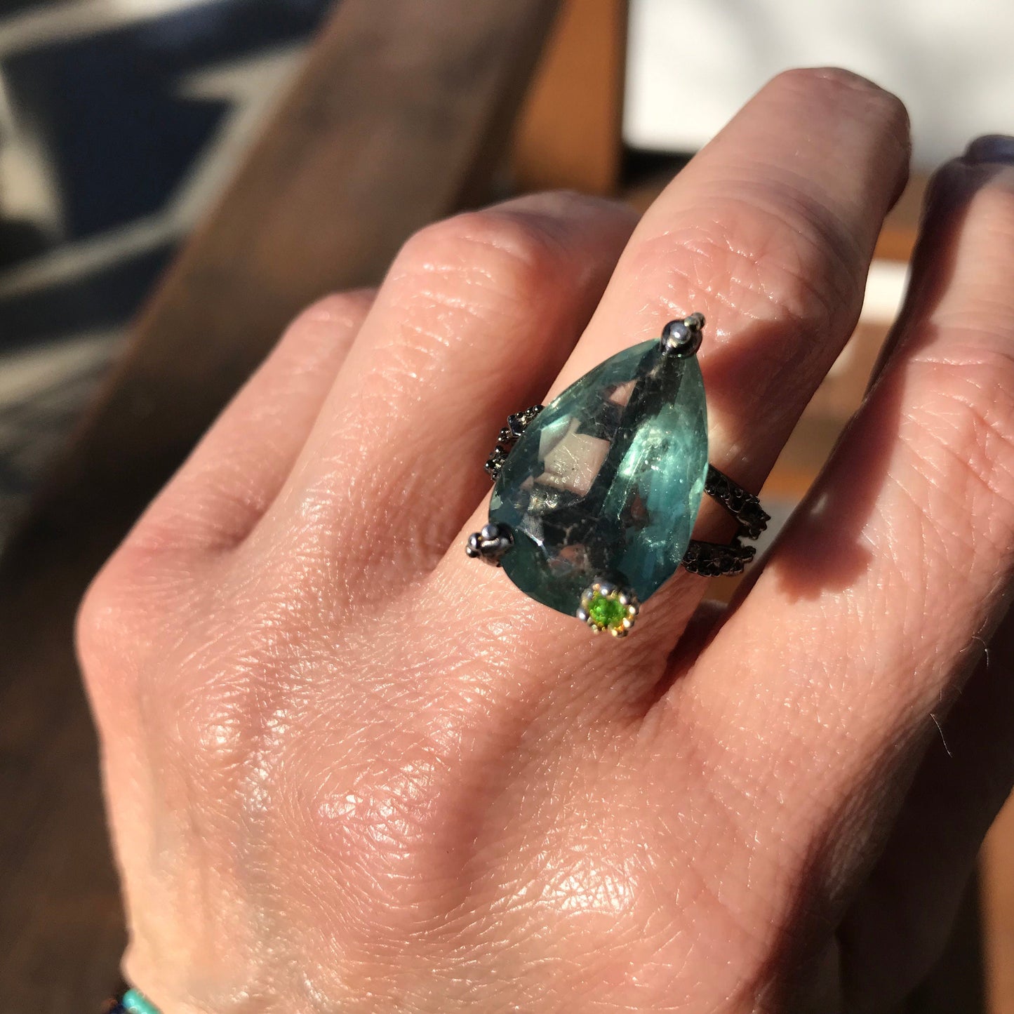 Sterling Silver Fluorite solitaire pear shape ring 9 Colors Of Etnika