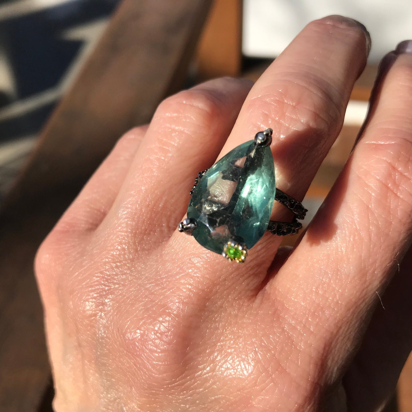 Sterling Silver Fluorite solitaire pear shape ring 9 Colors Of Etnika