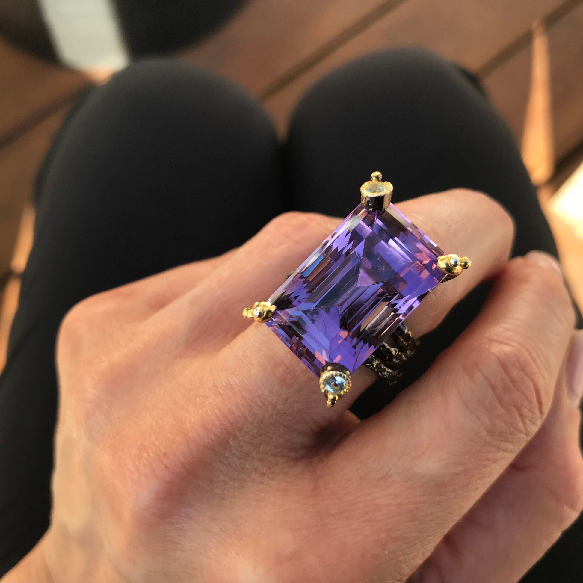 Sterling Silver Statement  38ct dark Amethyst Ring 8 Colors Of Etnika