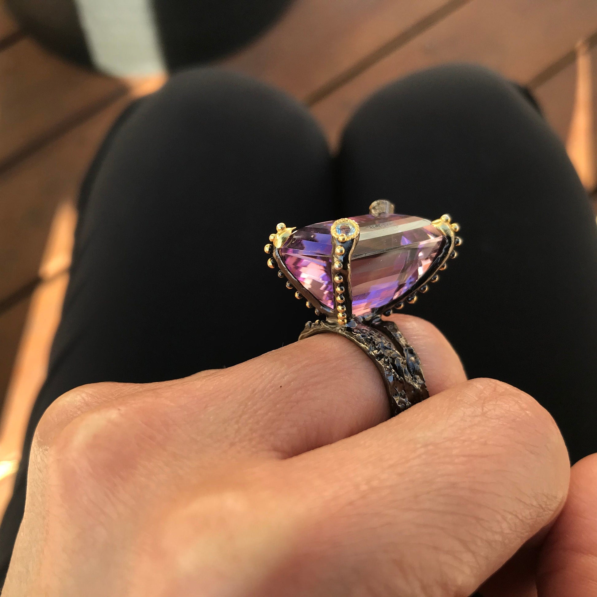 Sterling Silver Statement  38ct dark Amethyst Ring 8 Colors Of Etnika