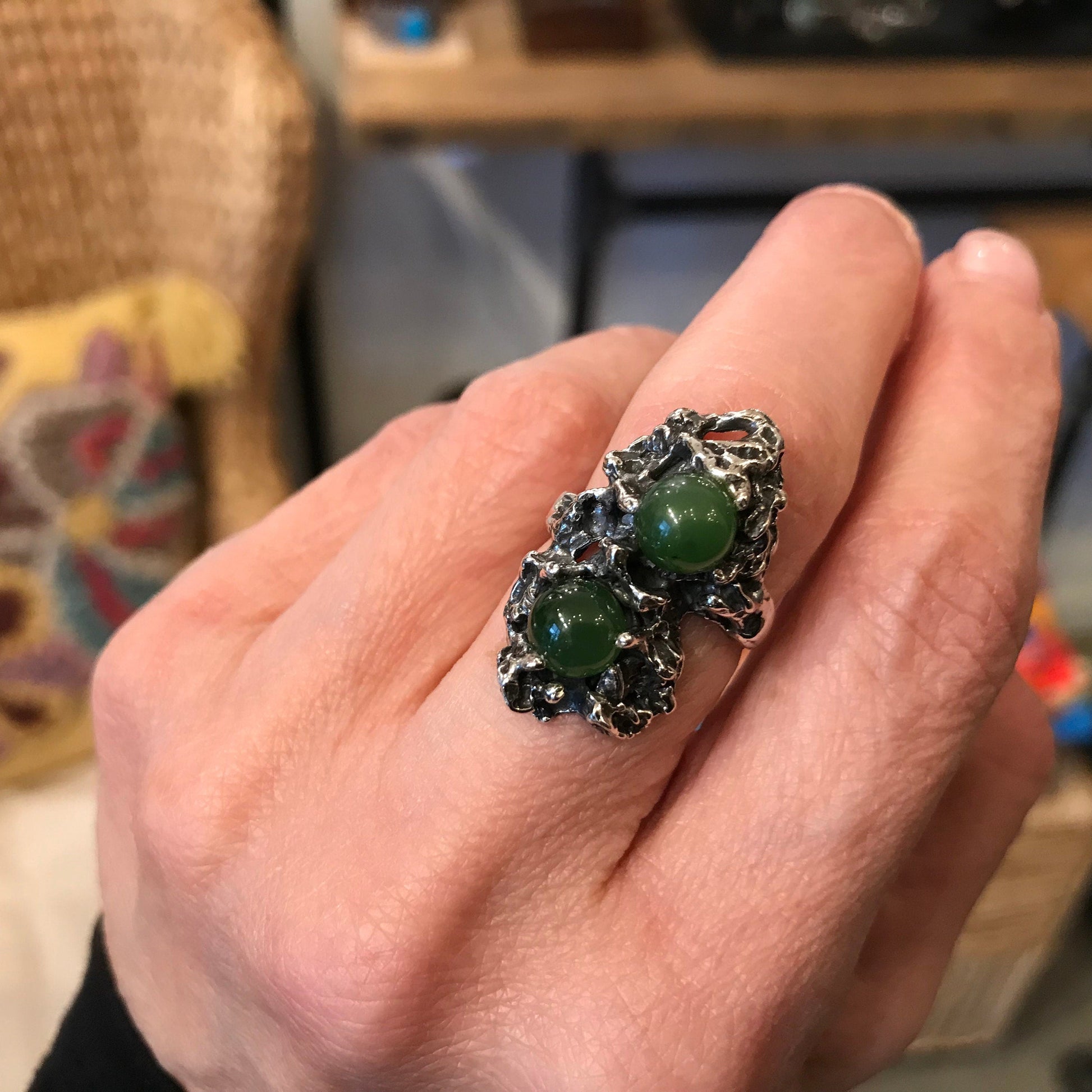 Sterling Silver Rustic jade artisan Ring 6.5 Handmade Jewelry Colors Of Etnika