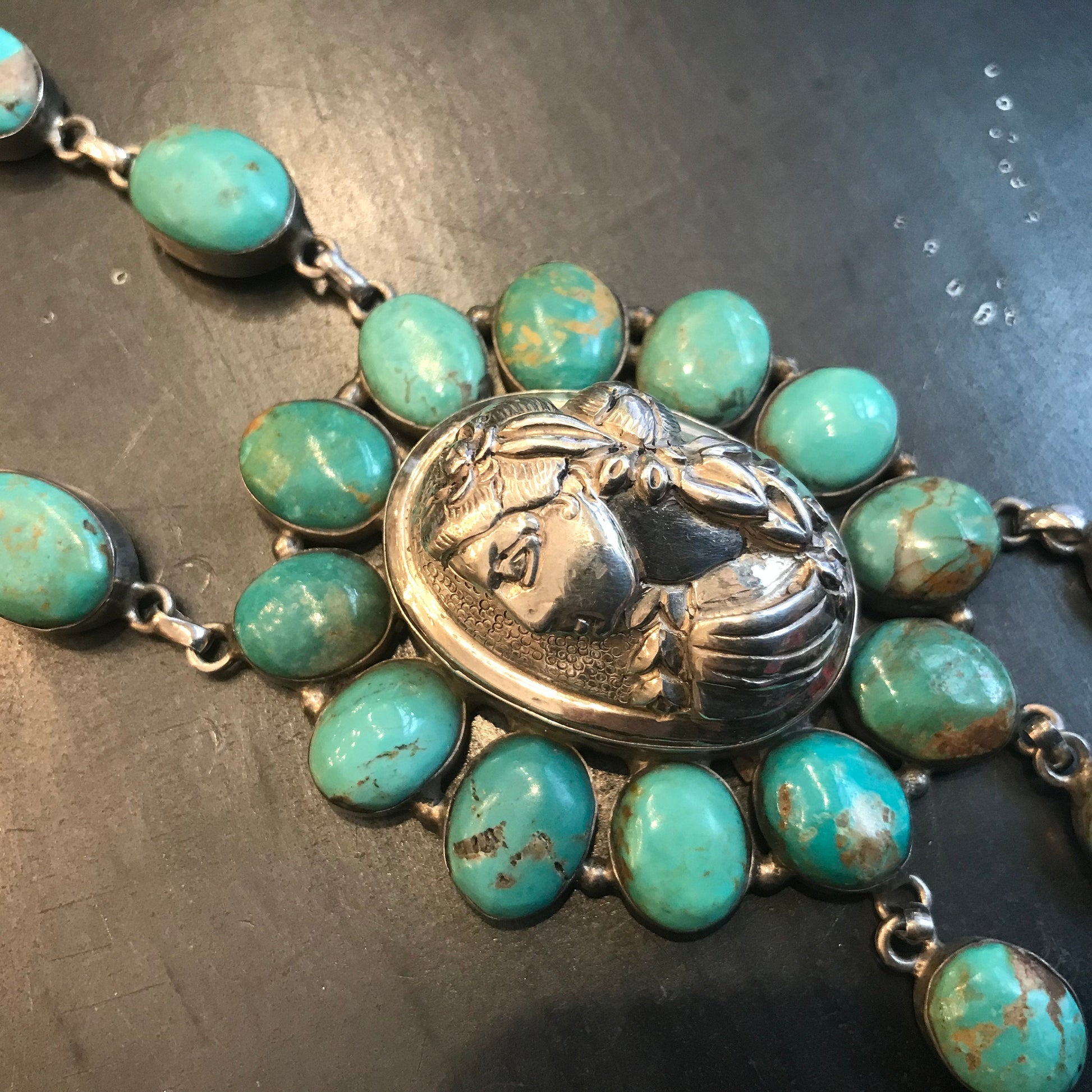 Sterling silver natural turquoise statement Cameo  necklace Colors Of Etnika