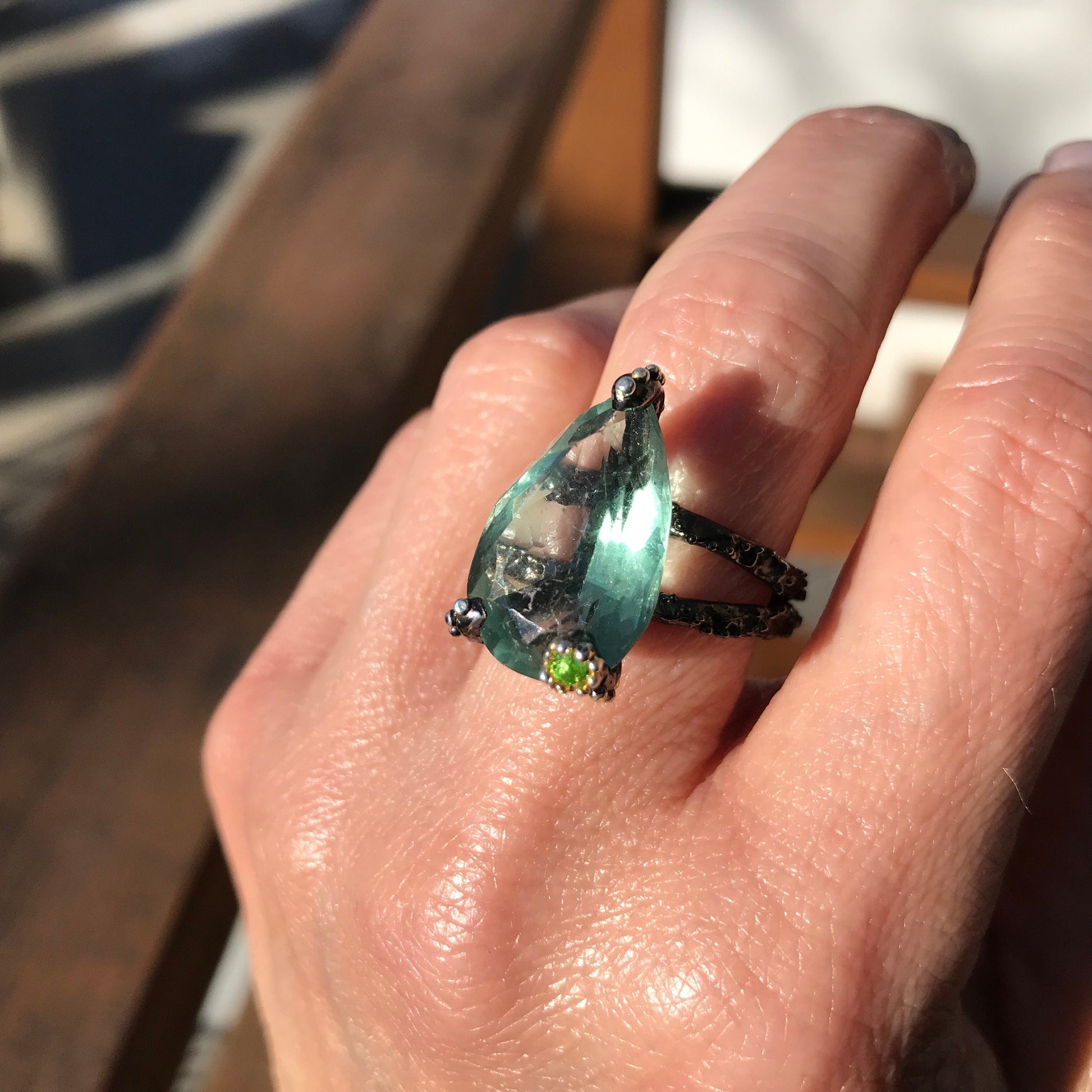 Sterling Silver Fluorite solitaire pear shape ring 9 Colors Of Etnika