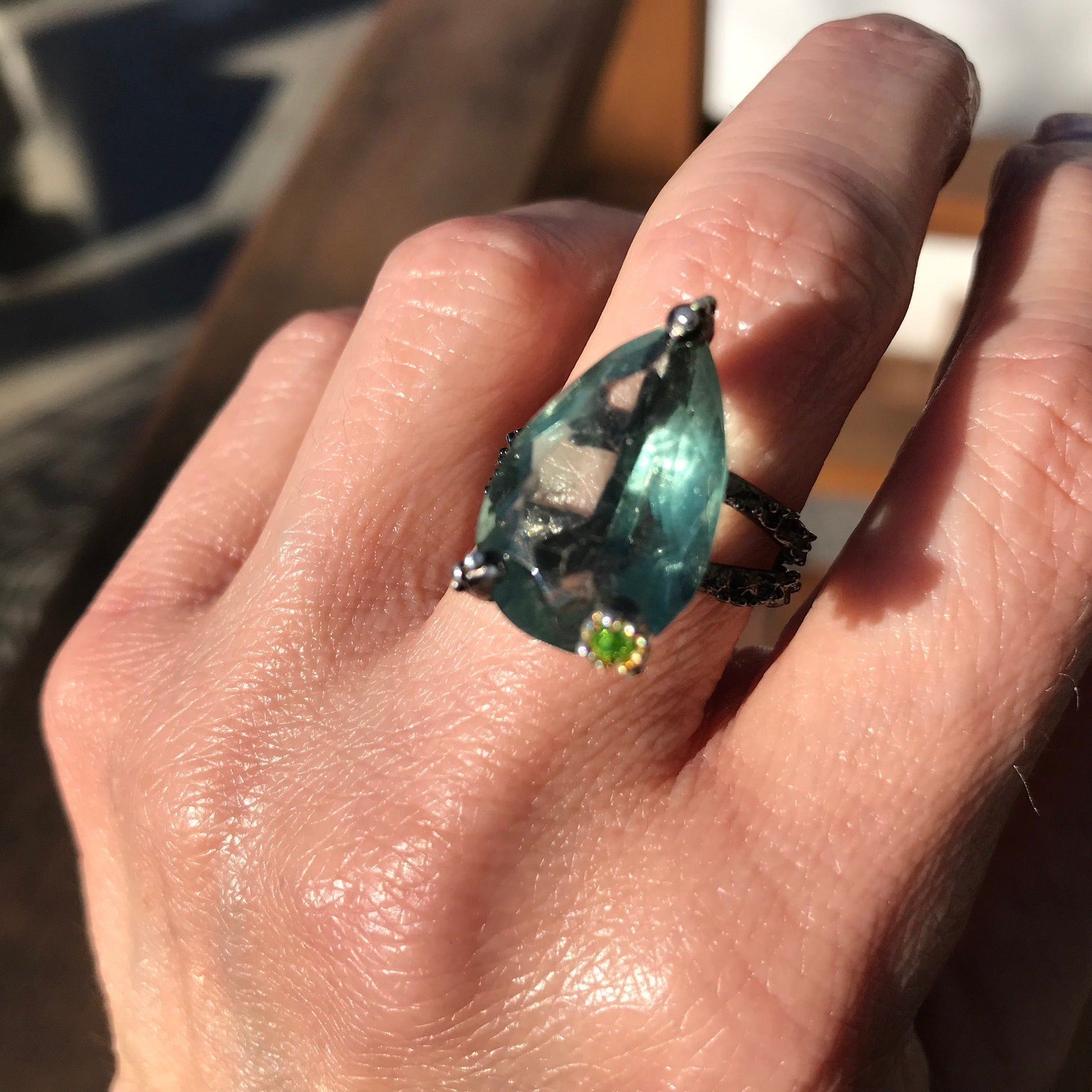 Sterling Silver Fluorite solitaire pear shape ring 9 Colors Of Etnika