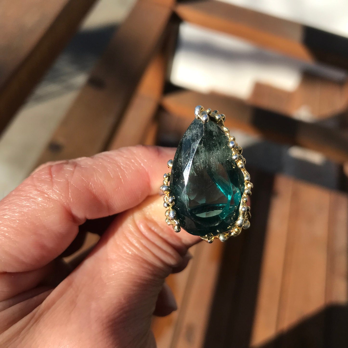 Sterling  silver green fluorite statement pear shape ring 9 Colors Of Etnika
