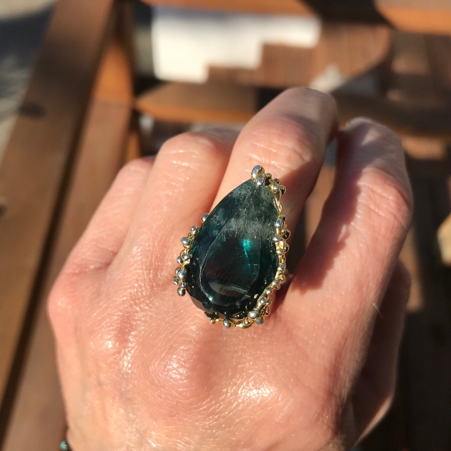 Sterling  silver green fluorite statement pear shape ring 9 Colors Of Etnika