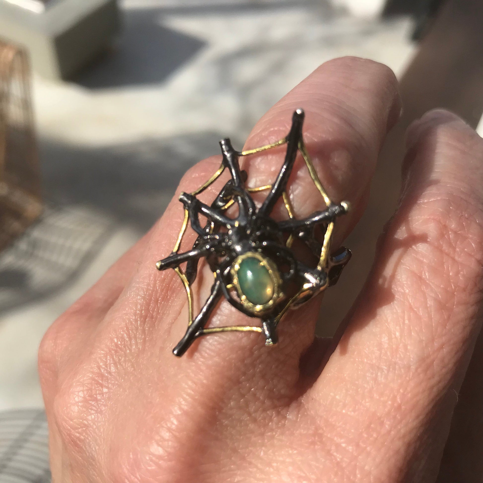 Sterling Silver spider web Handmade Fire Opal Artisan ring 7 Colors Of Etnika