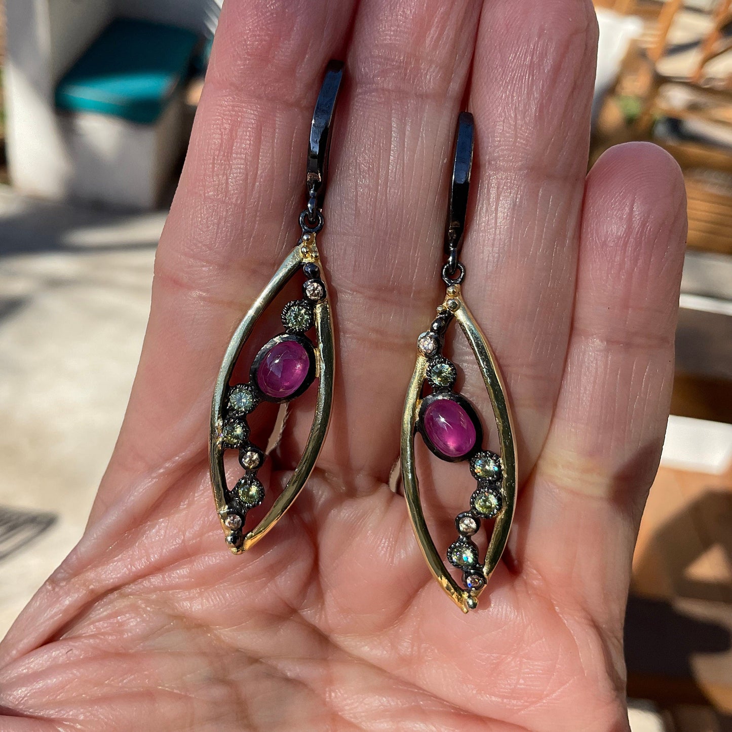 Sterling Silver red ruby dangle  Earrings Colors Of Etnika