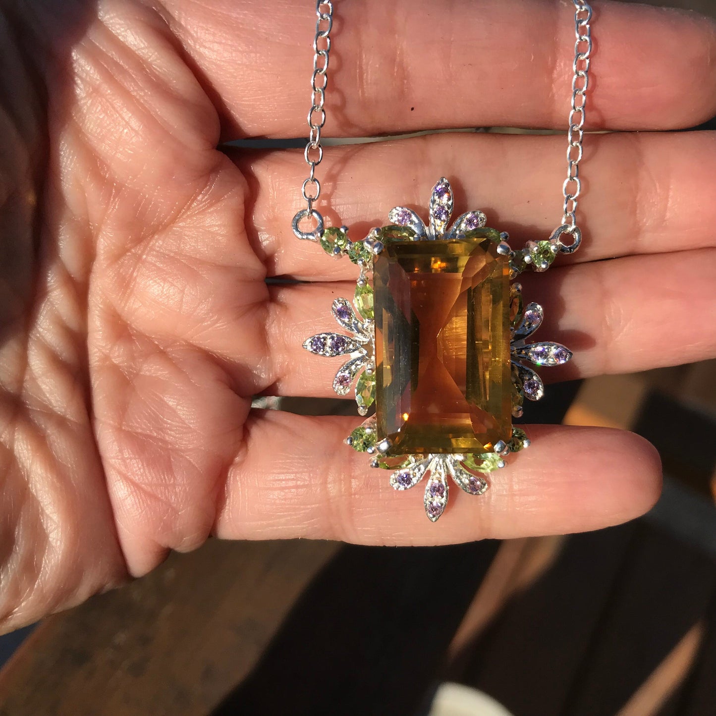 sterling silver Natural 34ct citrine pendant necklace Colors Of Etnika