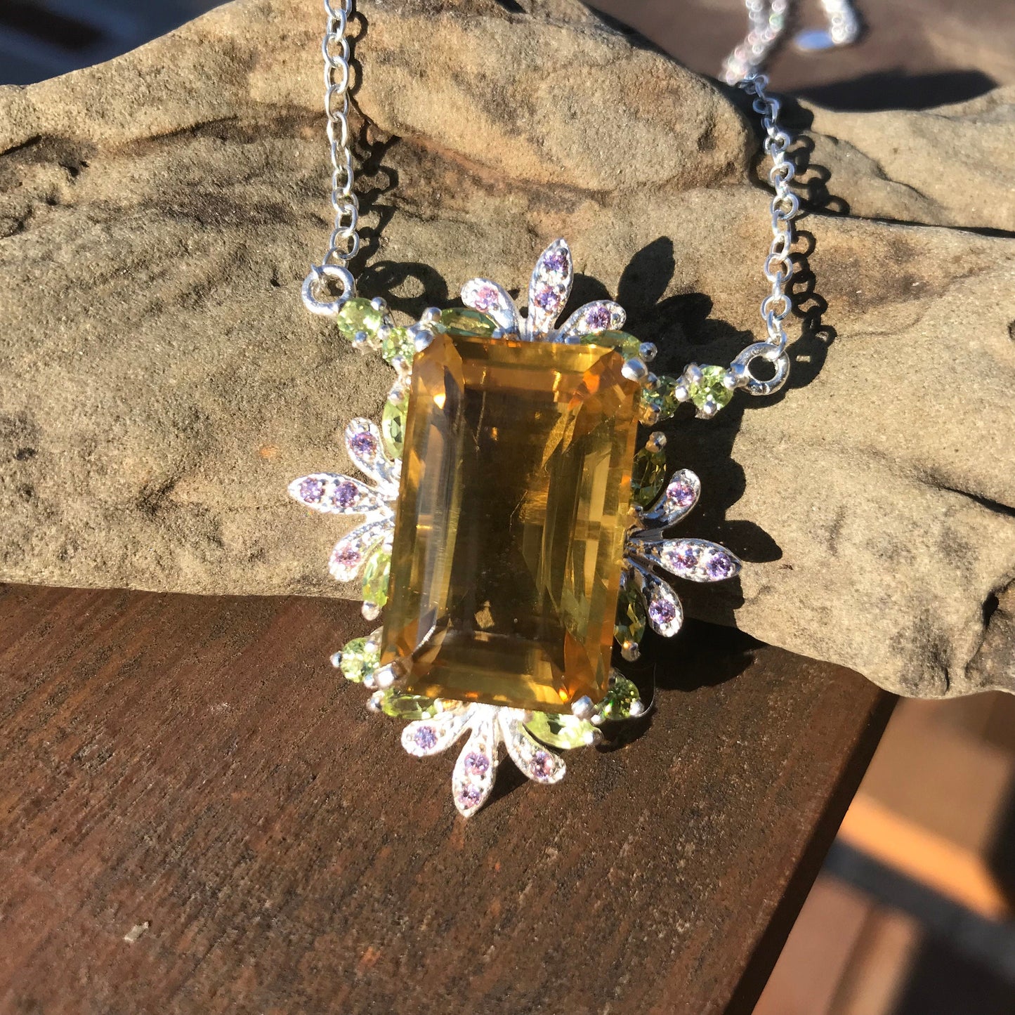 sterling silver Natural 34ct citrine pendant necklace Colors Of Etnika