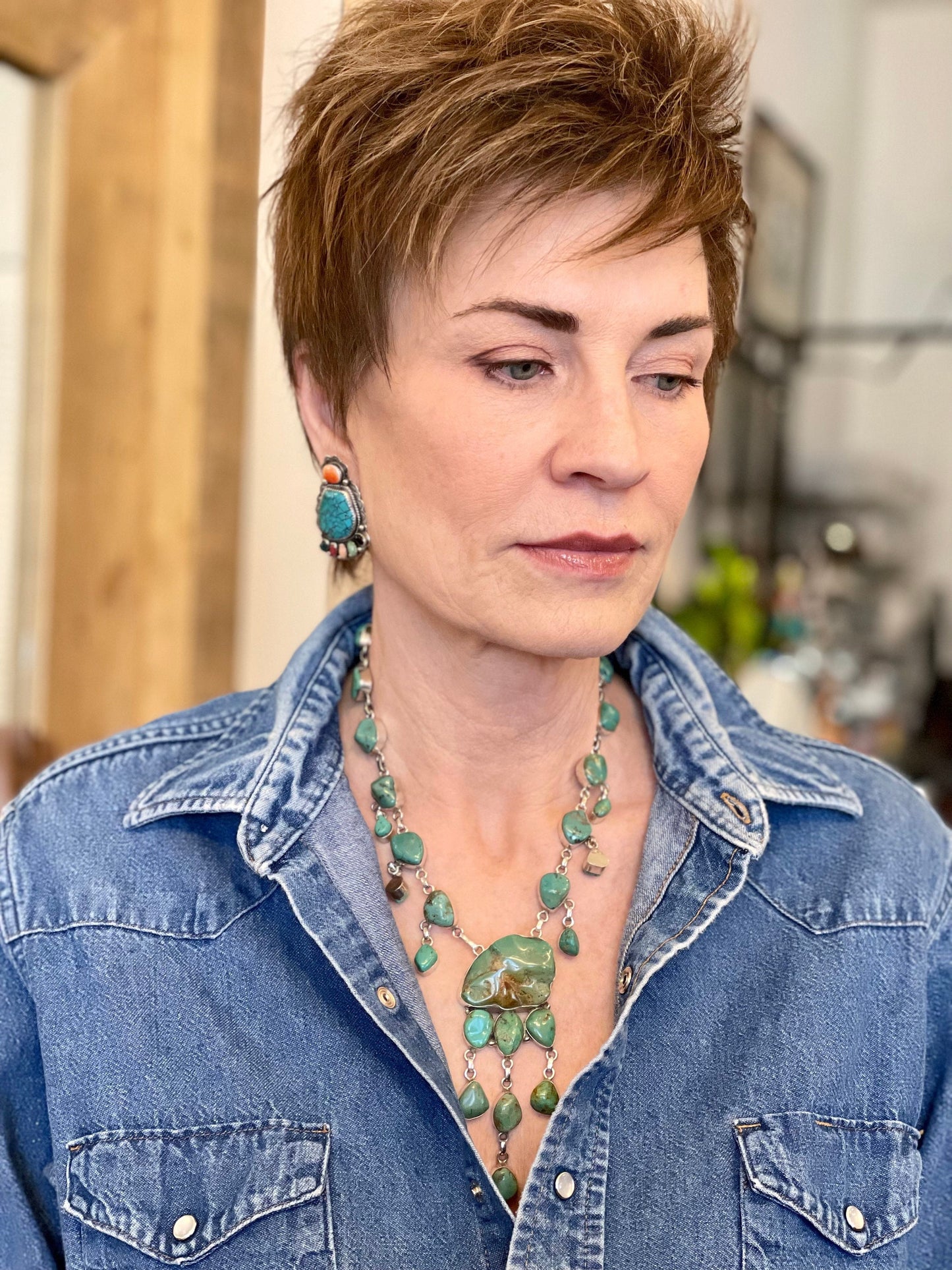 Vintage Sterling Silver Turquoise Statement Necklace