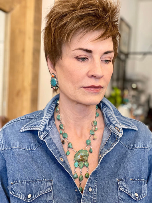 Vintage Sterling Silver Turquoise Statement Necklace