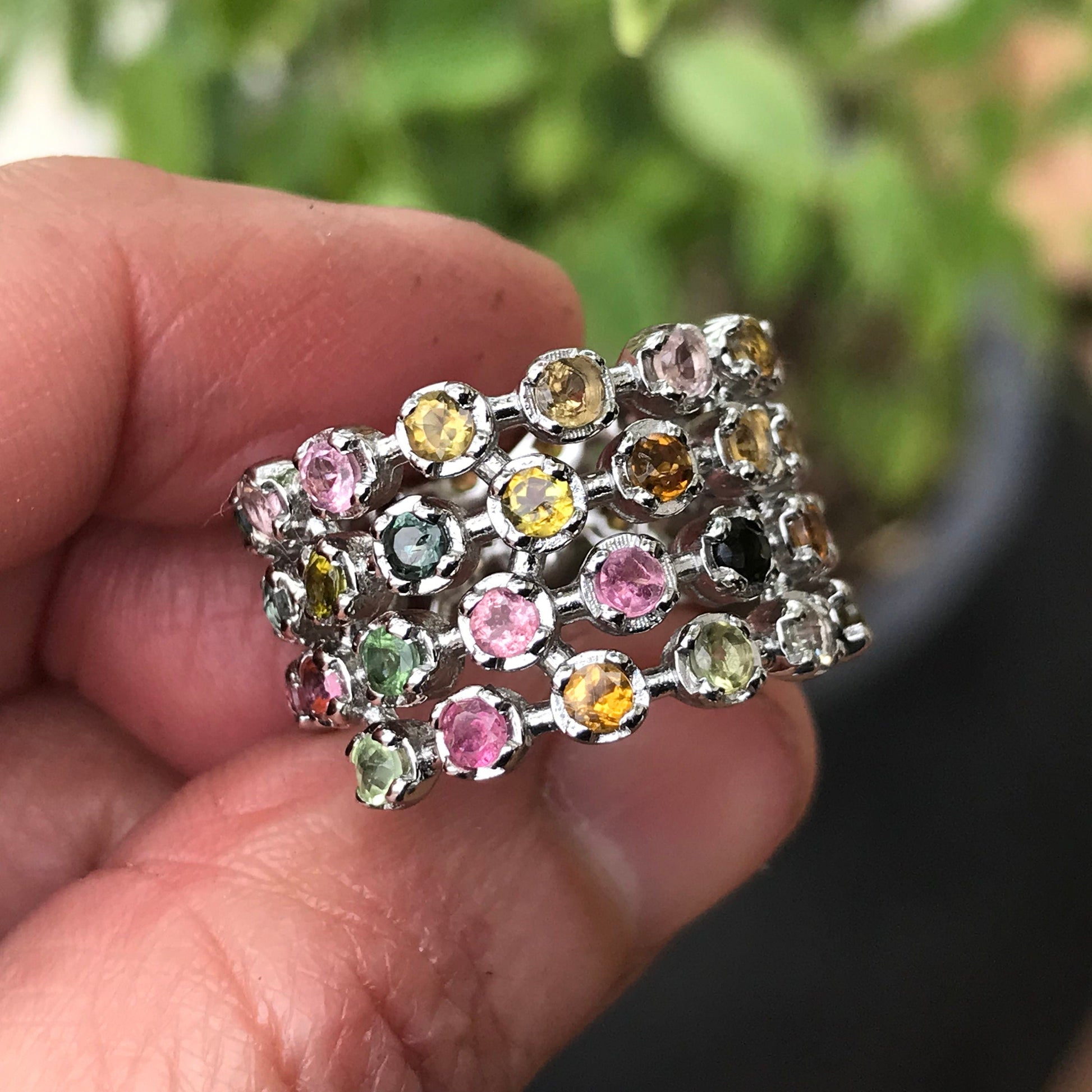 Sterling Silver Multi Color tourmaline  Band ring 7 Colors Of Etnika