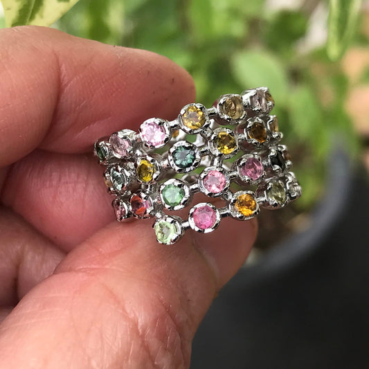 Sterling Silver Multi Color tourmaline  Band ring 7