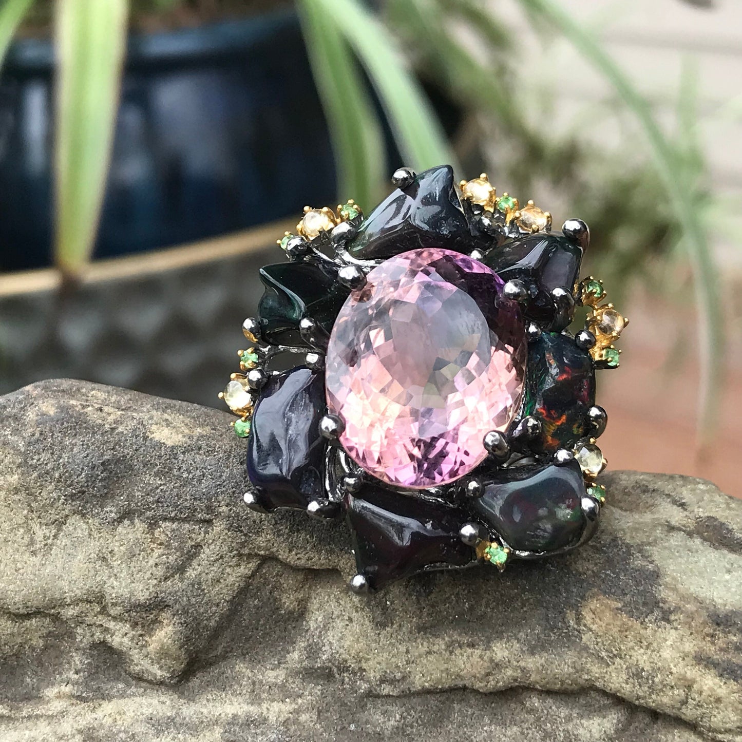 Sterling Silver Ametrine heirloom Fire Rainbow Huge opal ring 7 Colors Of Etnika