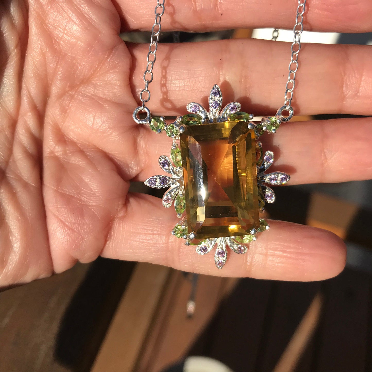 sterling silver Natural 34ct citrine pendant necklace Colors Of Etnika
