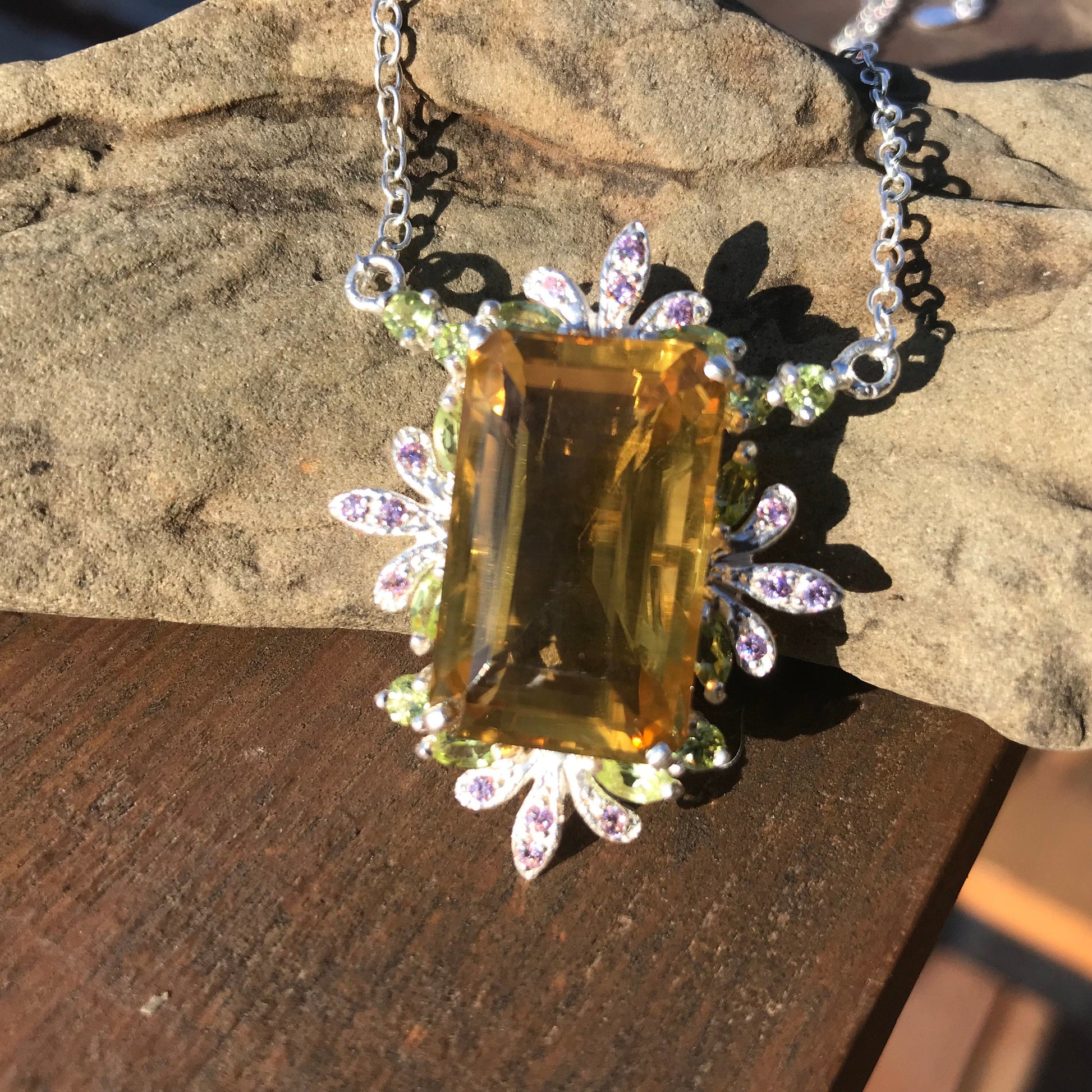 sterling silver Natural 34ct citrine pendant necklace Colors Of Etnika