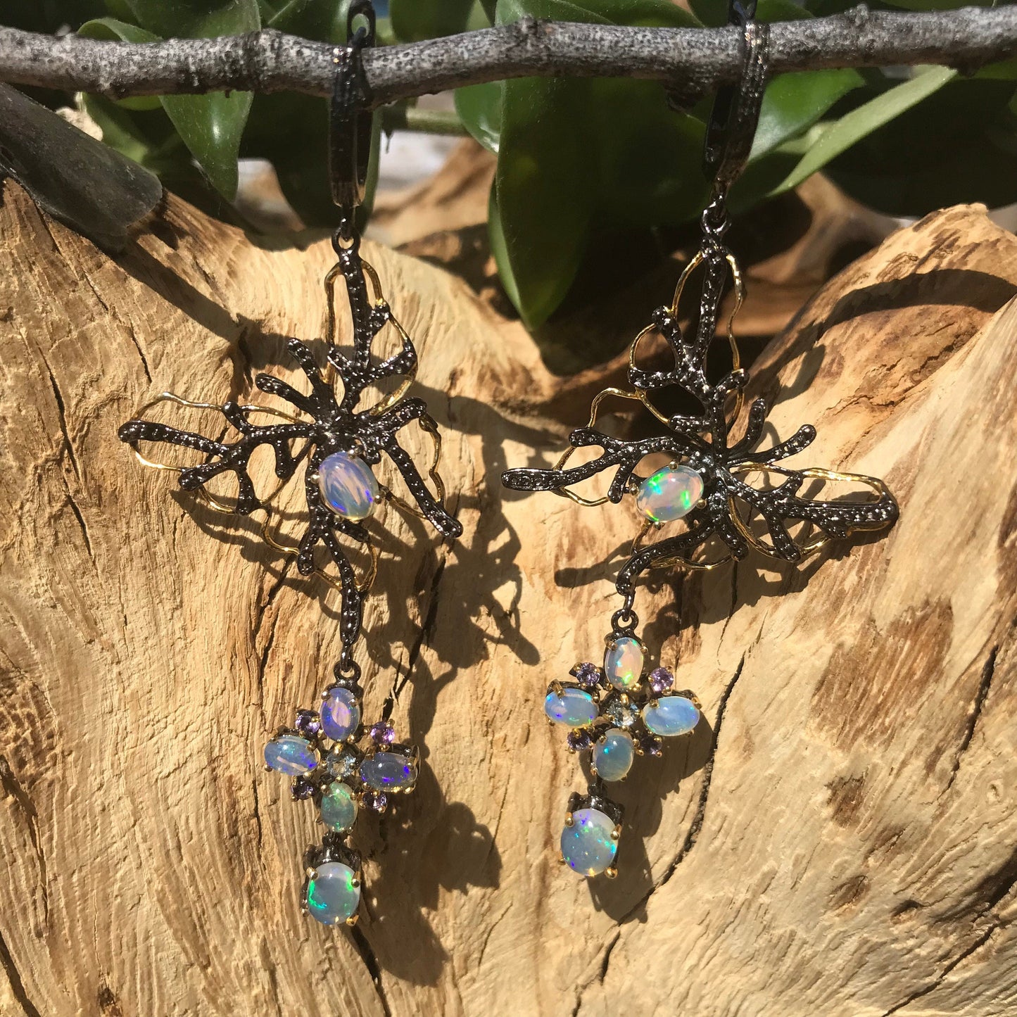 sterling silverNatural opals dangle butterfly art earrings Colors Of Etnika