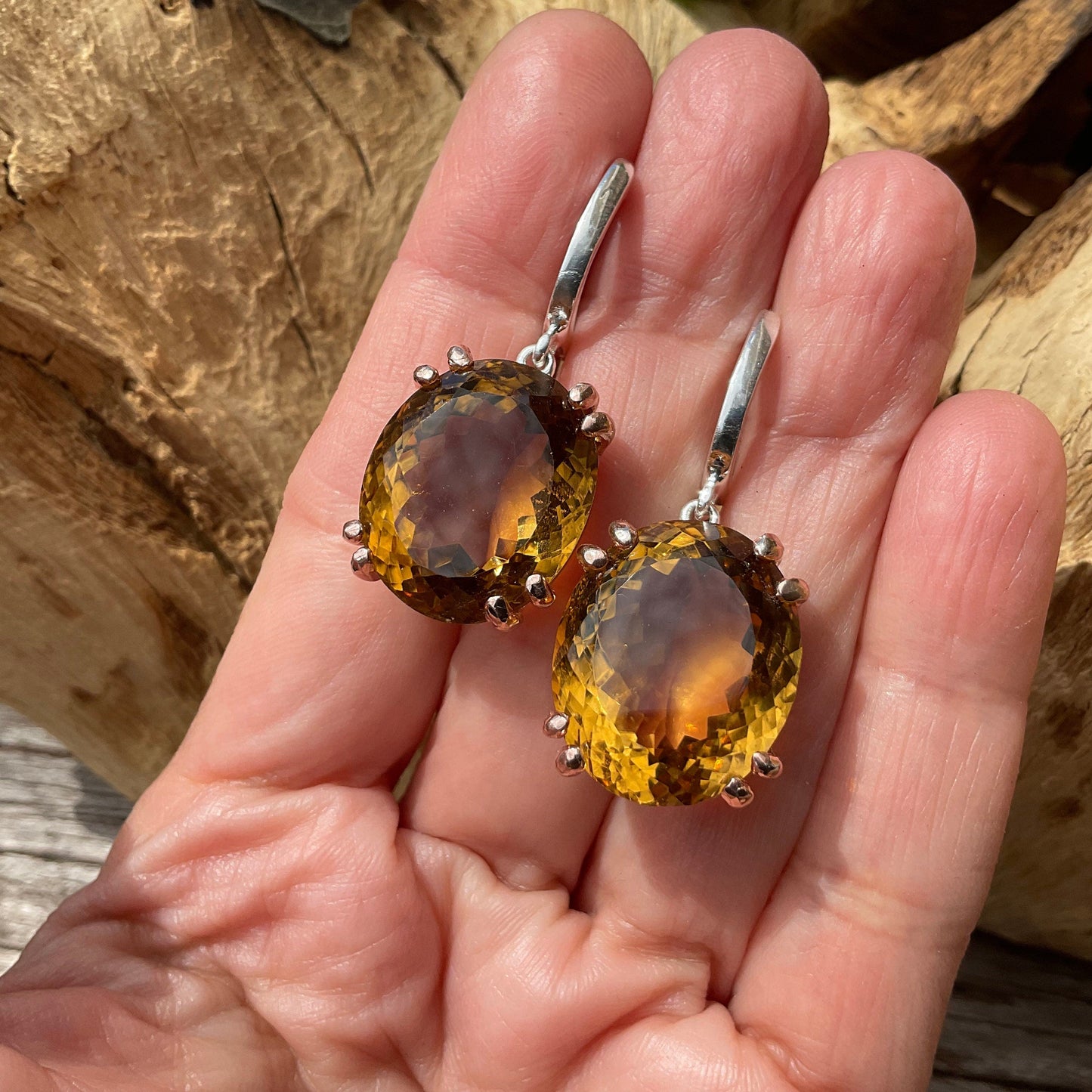 Sterling silver natural citrine 67ct  statement earrings Colors Of Etnika