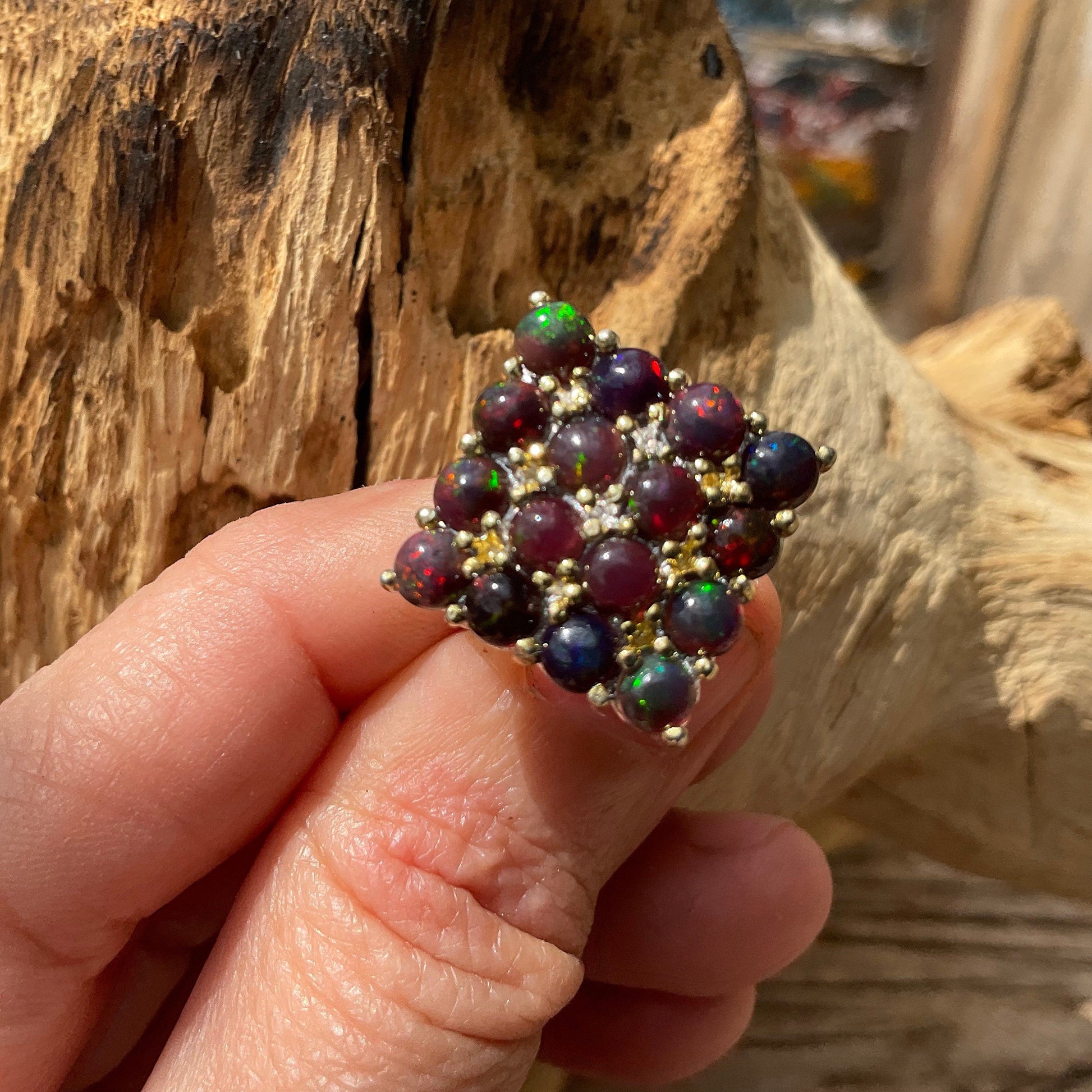Sterling Silver black Fire Opal statement ring 6.5 Colors Of Etnika