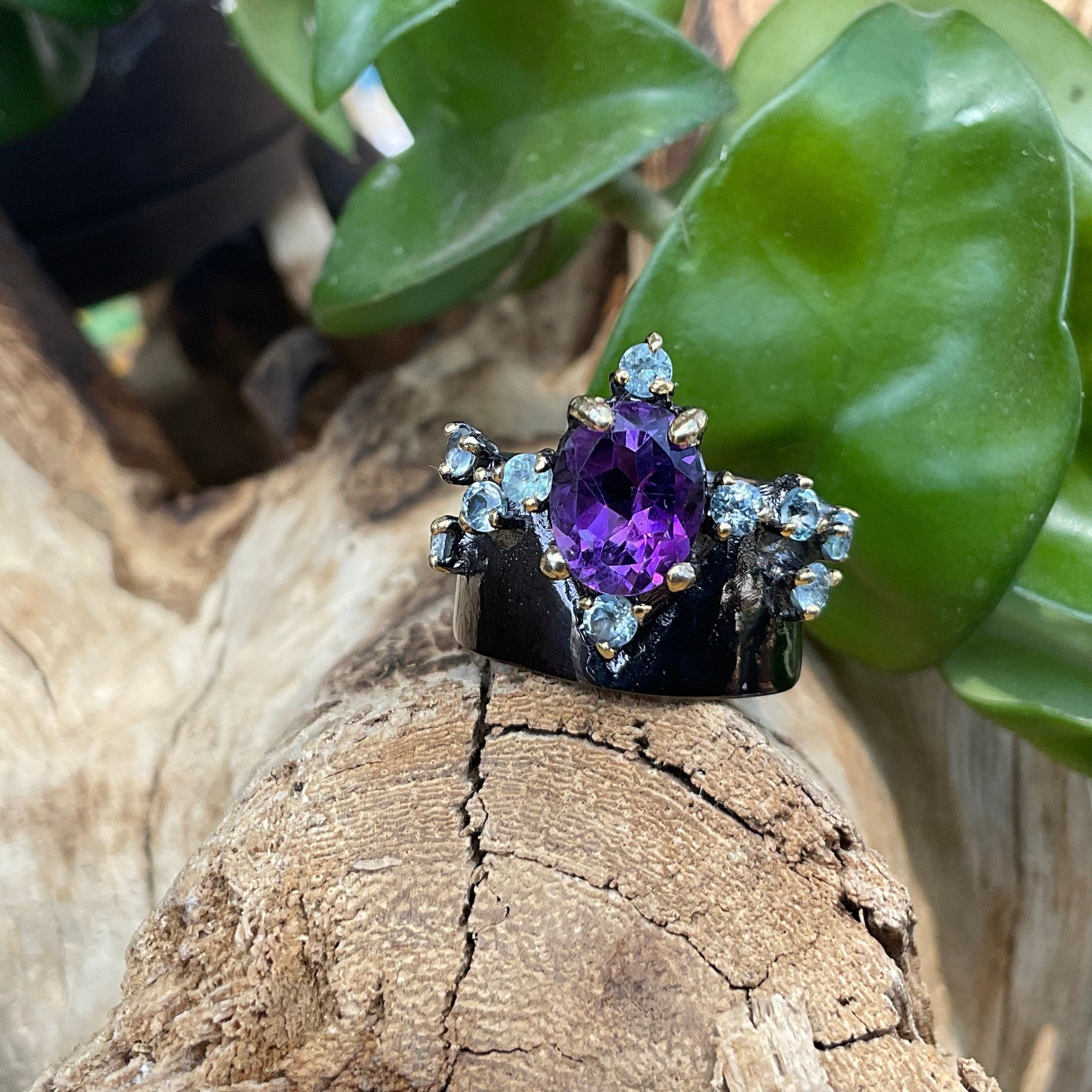 Handmade sterling Amethyst topaz band  Ring 6 Colors Of Etnika