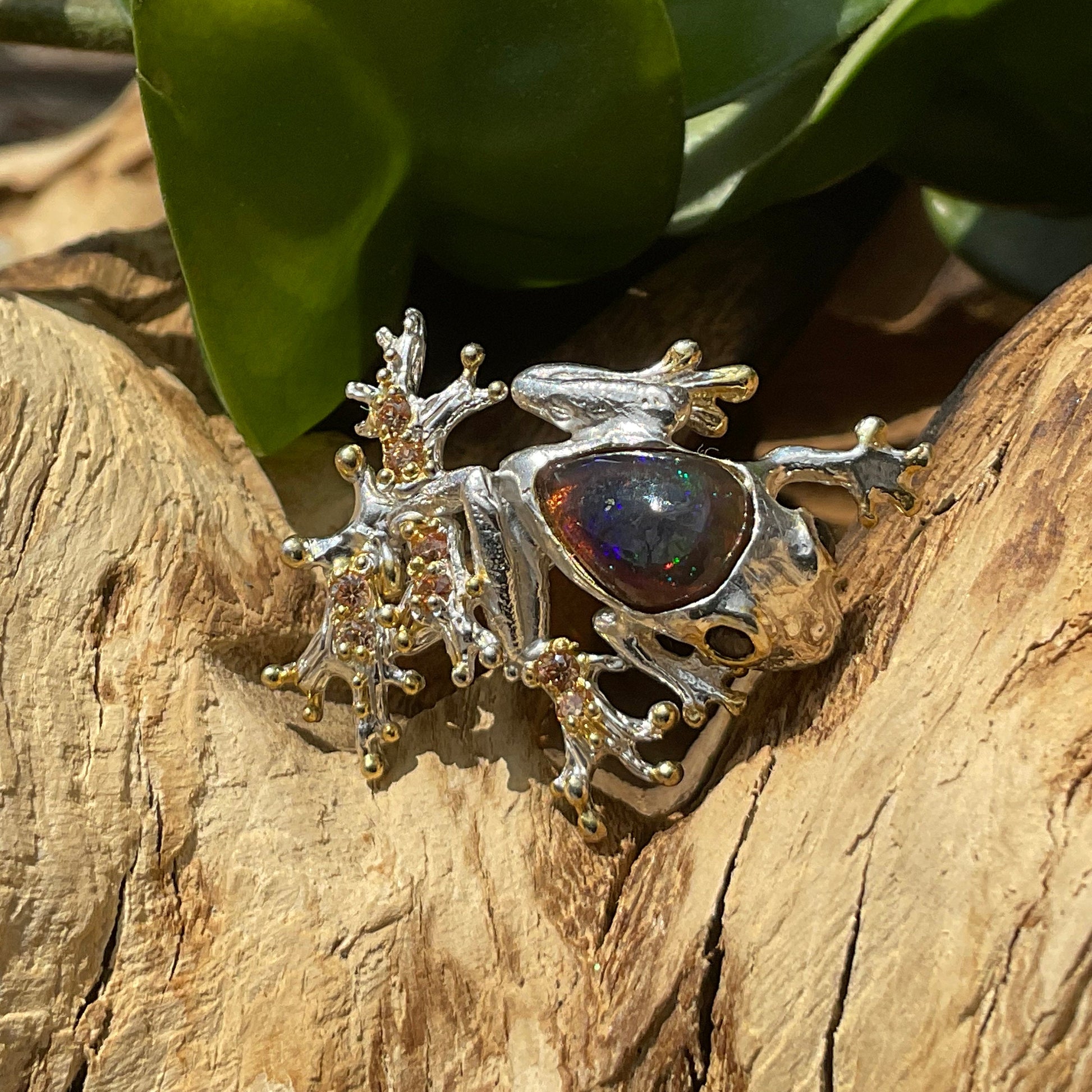 Sterling silver  Rainbow opal frog art pendant for Necklace Colors Of Etnika