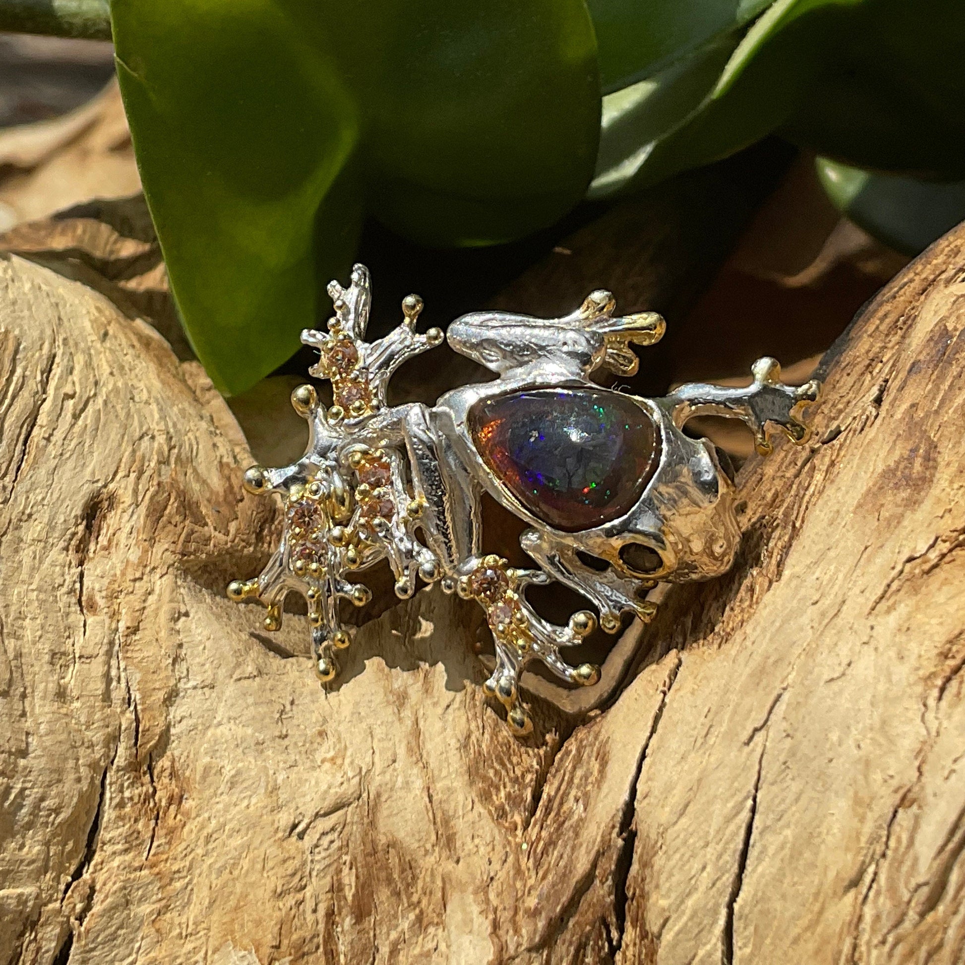Sterling silver  Rainbow opal frog art pendant for Necklace Colors Of Etnika