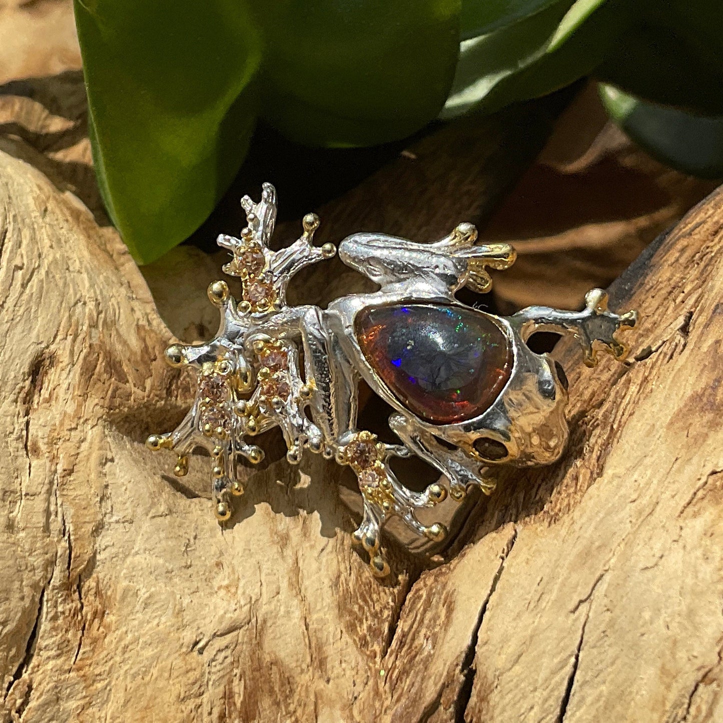 Sterling silver  Rainbow opal frog art pendant for Necklace Colors Of Etnika