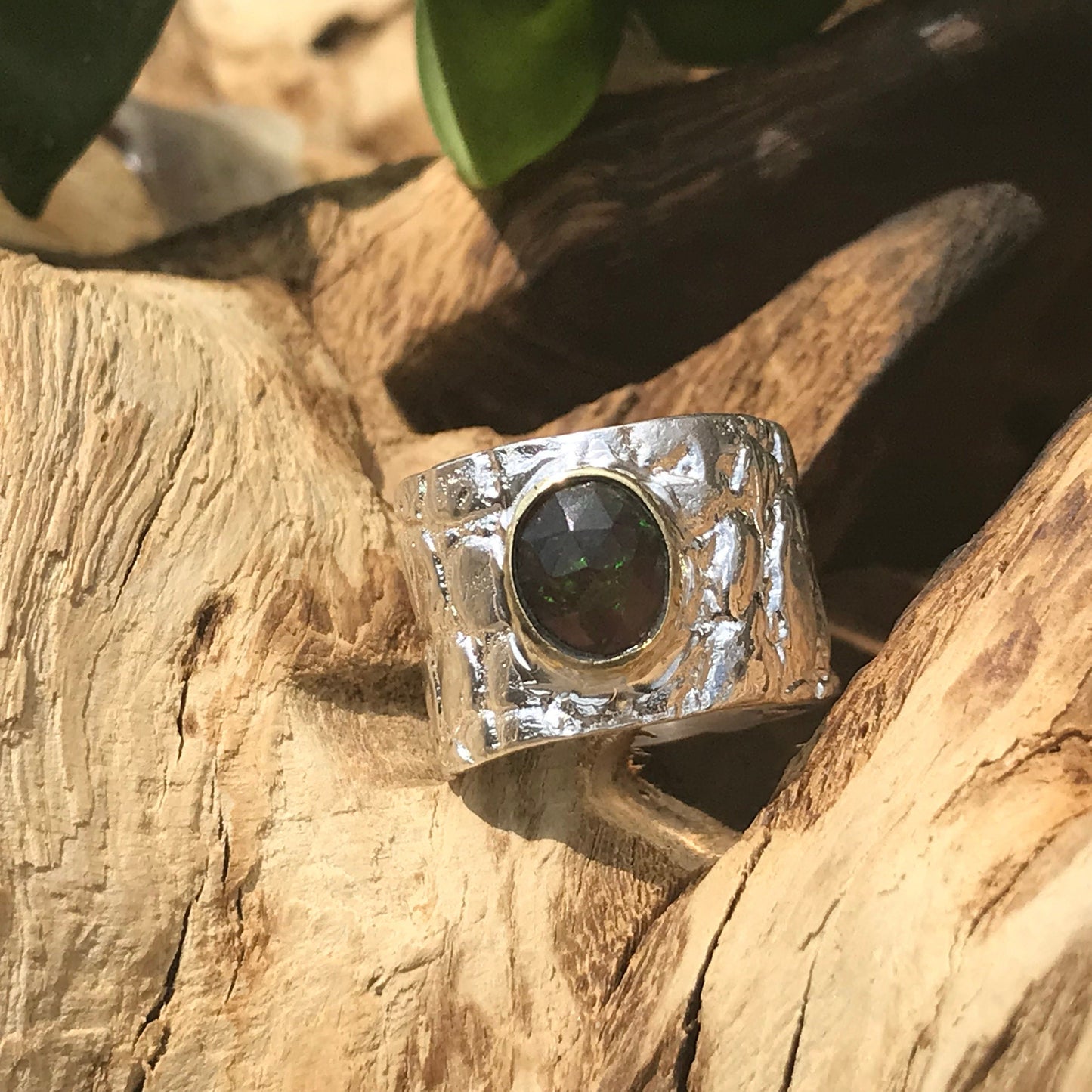 sterling silver natural  blue fire opal band ring 8 Colors Of Etnika