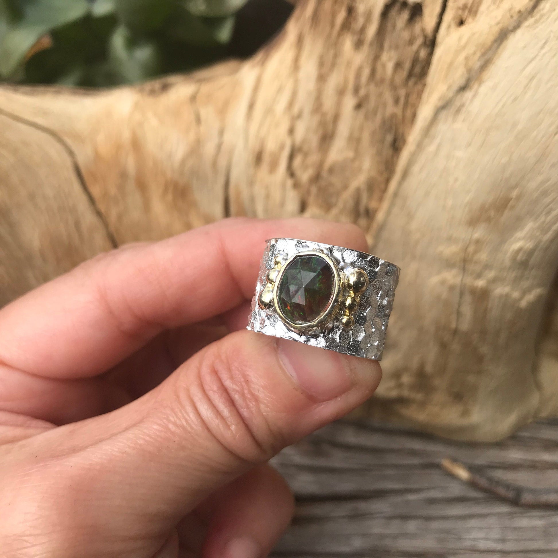 sterling silver natural  Red fire opal band ring 9 Colors Of Etnika