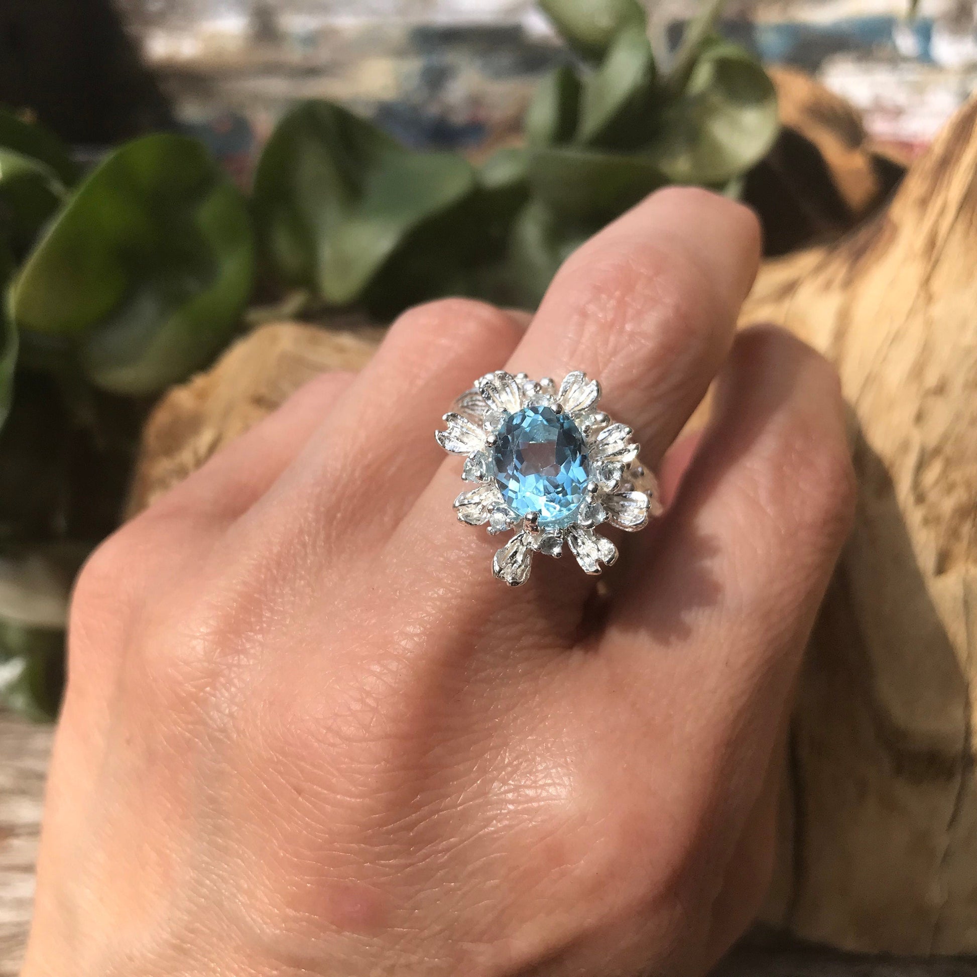 Sterling Silver natural  art blue topaz ring handmade 6.5 Colors Of Etnika