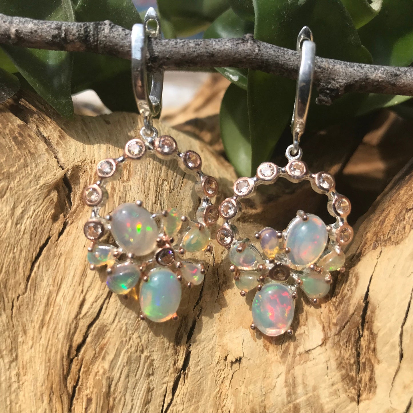 Sterling Silver Natural fire Opal dangle topaz  Earrings Colors Of Etnika